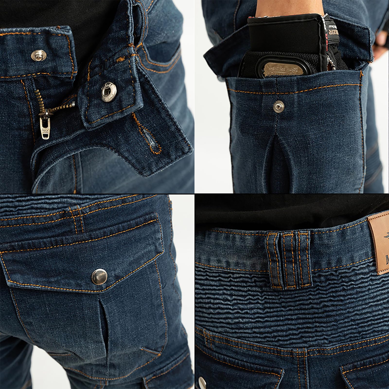 LOMENG Motorcycle Riding Pants Motorcycle Jeans Slim Fit with CE Knee Hip Removable Protectors Armor for Women Blue M 30