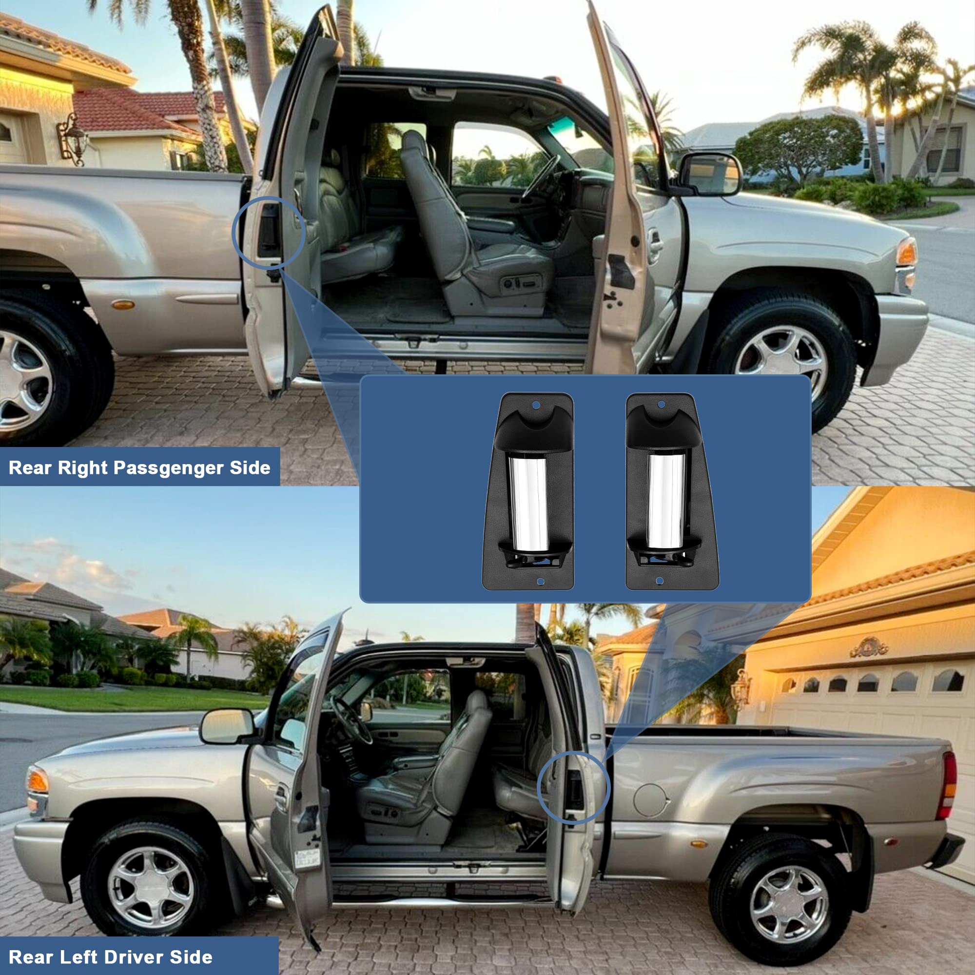 Exterior Door Handles, Chrome Metal Lever, Compatible With 1999-2007 Chevy Silverado, Gmc Sierra 1500 2500 3500, Extended Cab Re