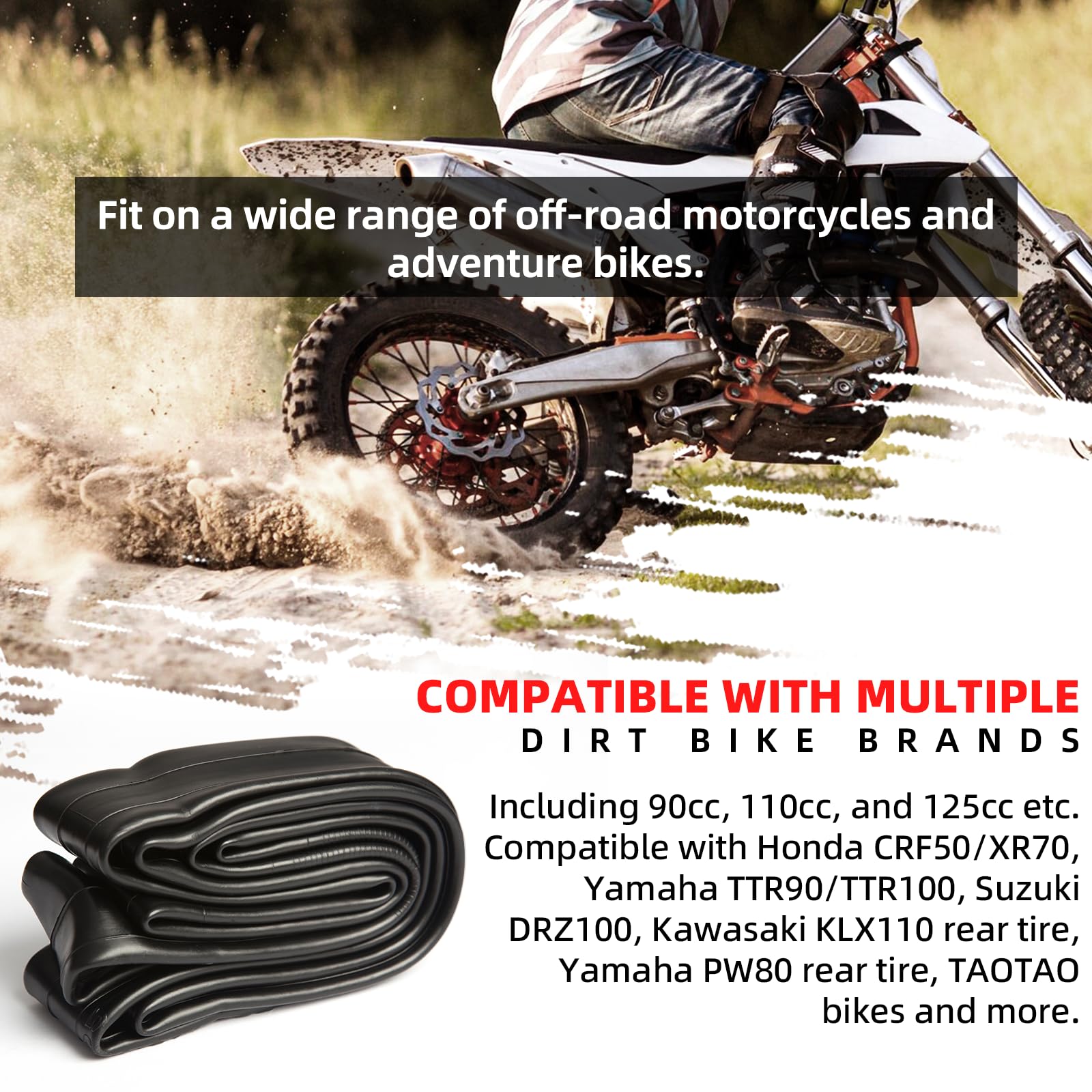 Ar-Pro 3.00/3.50-12'' Dirt Bike Inner Tubes With Tr4 Straight Valve, 80/200-12 Heavy Duty Motorcycle Tire Replacement Inner Tube