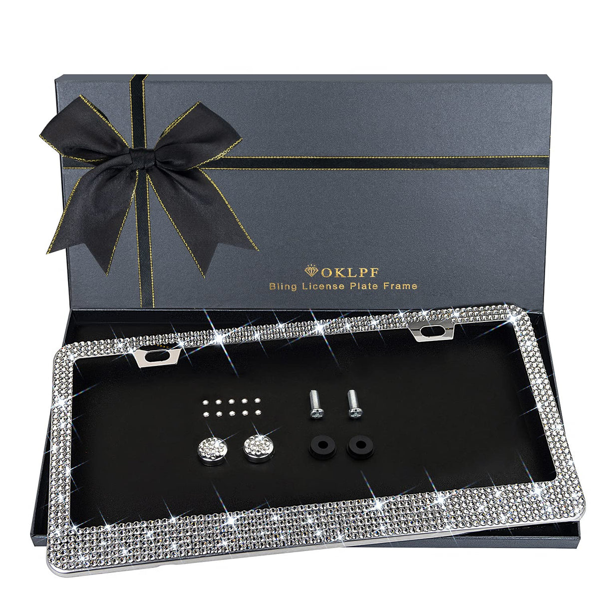 Sparkly Bling Stainless Steel License Plate Frames For Women, 1Pcs | Over 1000 Pcs 14 Facets Bedazzled Clear Glass Diamond Rhine