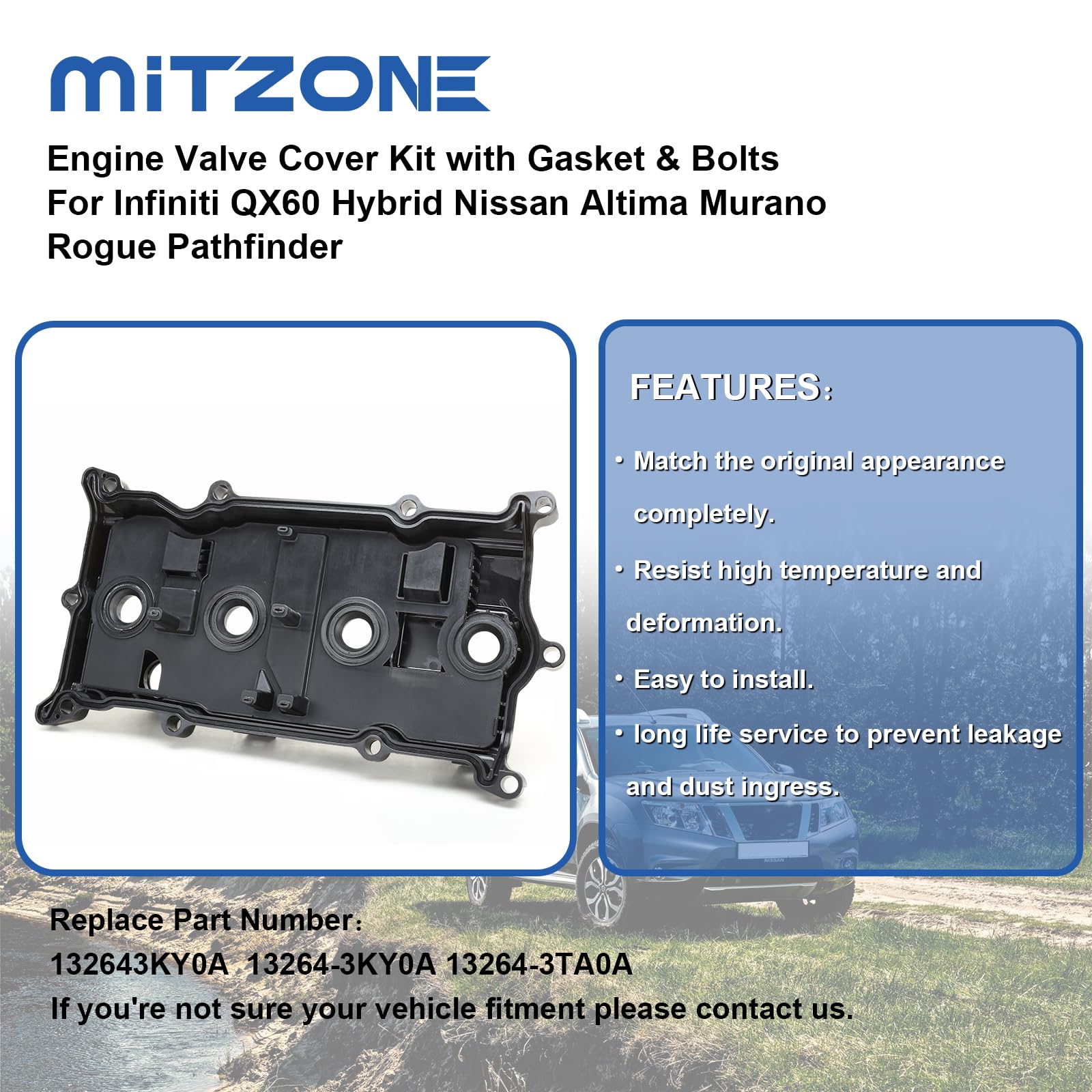MITZONE Engine Valve Cover Compatible with 2014-2017 Nissan Altima Rogue Murano 2014 Pathfinder 2014-2017 Infiniti Qx60 2.5L Rep