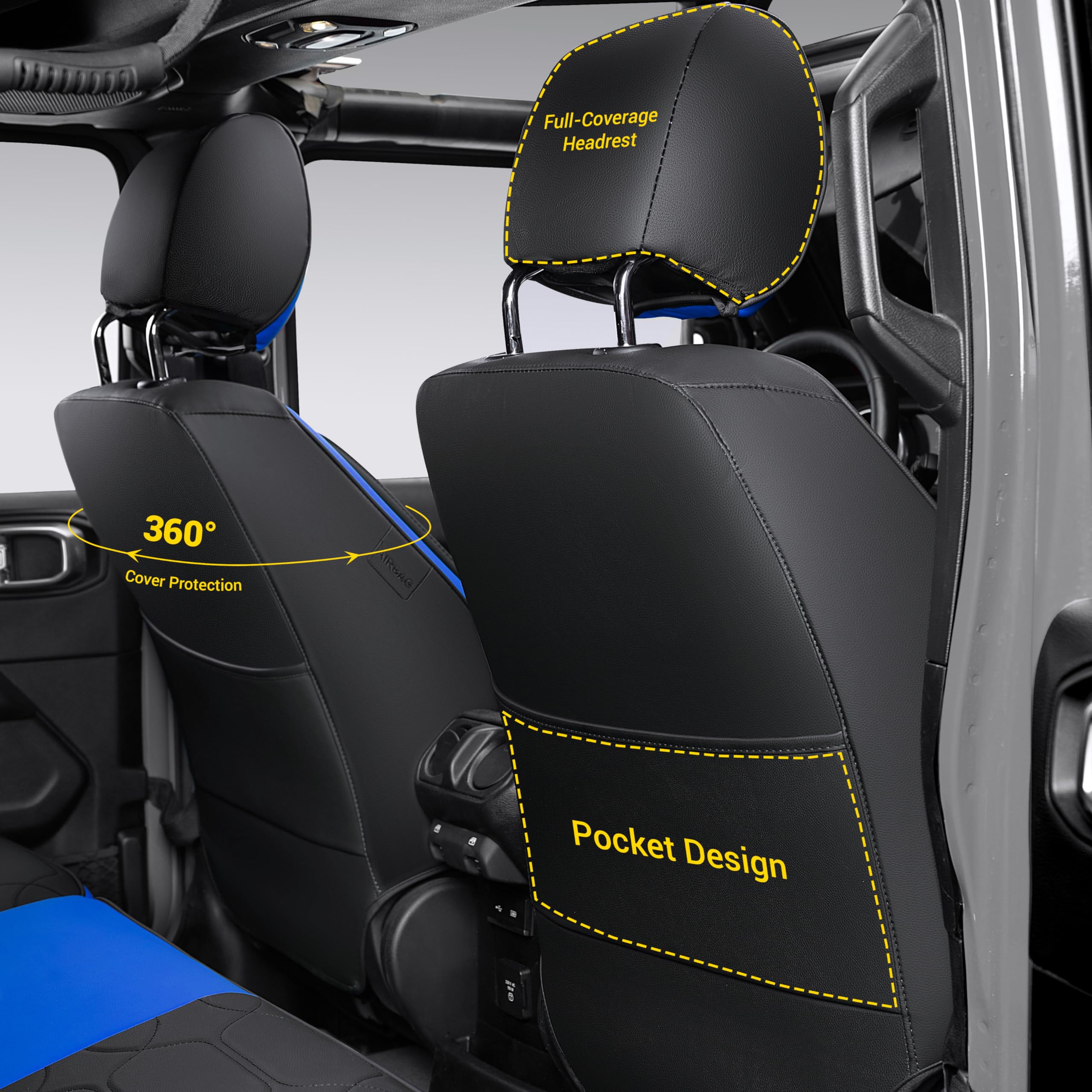 OASIS AUTO Custom Fit Seat Covers for 2018-2025 Wrangler JK 4-Door, Waterproof Faux Leather Seat Protector Cushion Unlimited X R