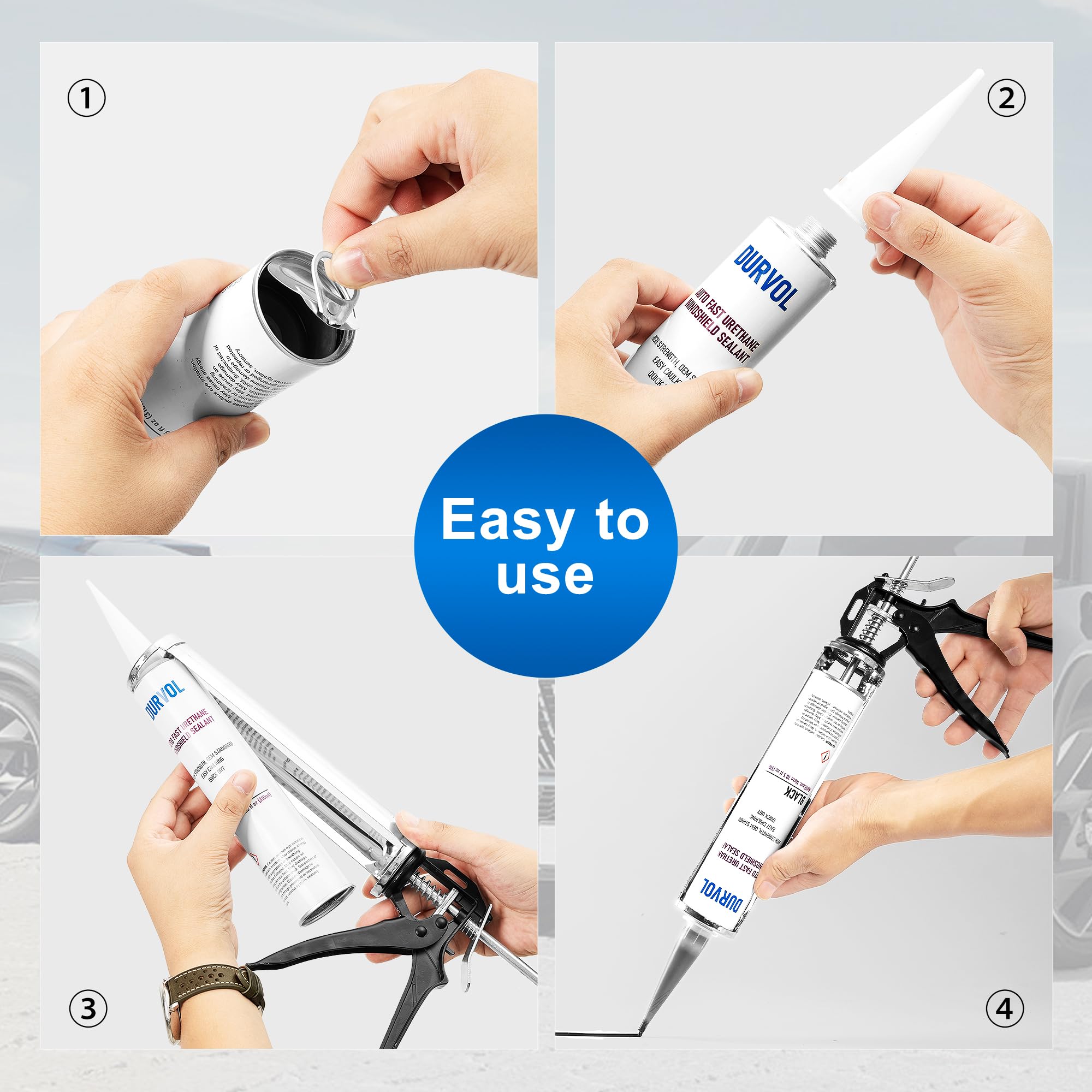 Durvol Auto Glass Urethane Windshield Adhesive Sealant Pack Of 4 Black