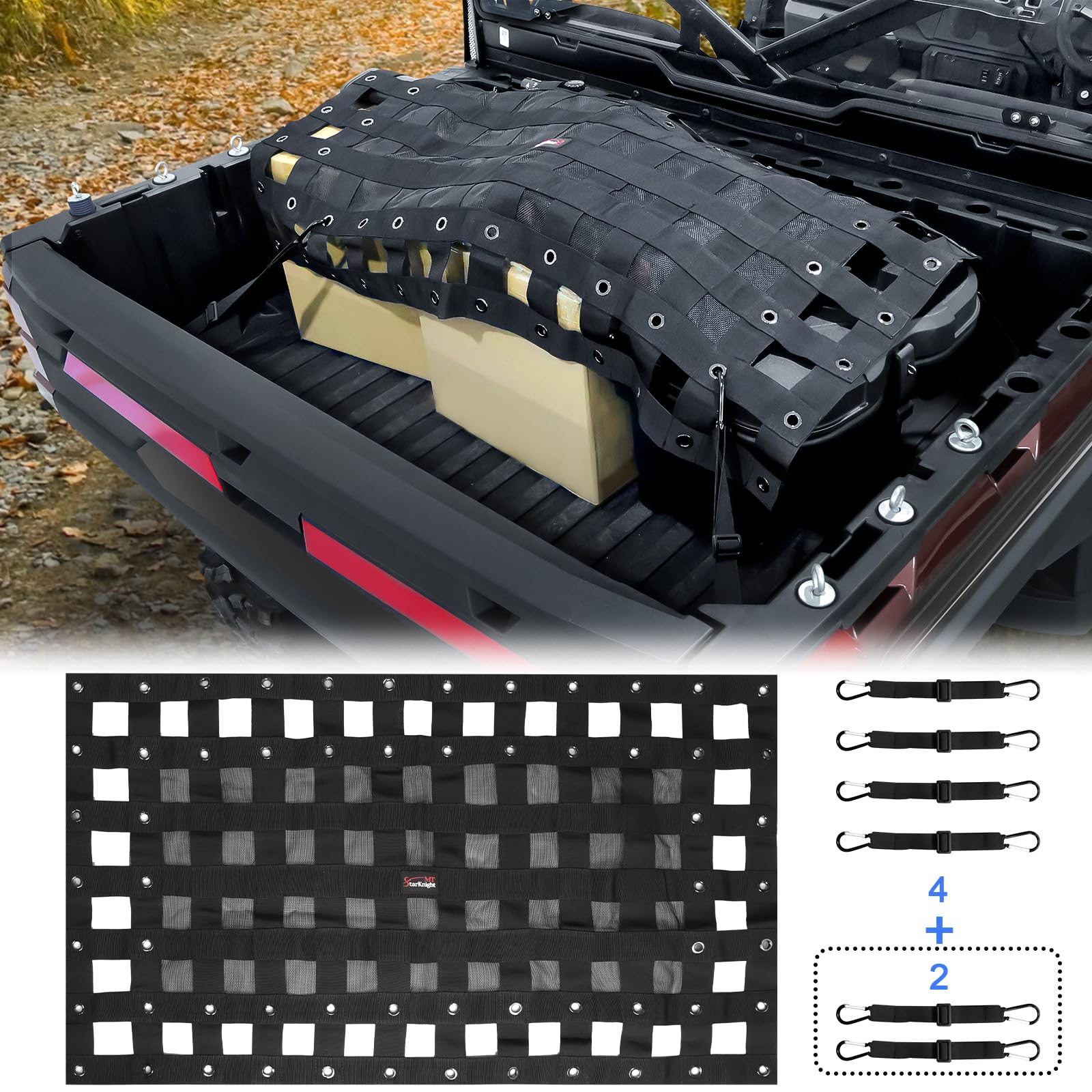 StarknightMT UTV Cargo Net -StarknightMT Universal UTV Bed Net with Adjustable Straps Compatible with Polaris Ranger General Can