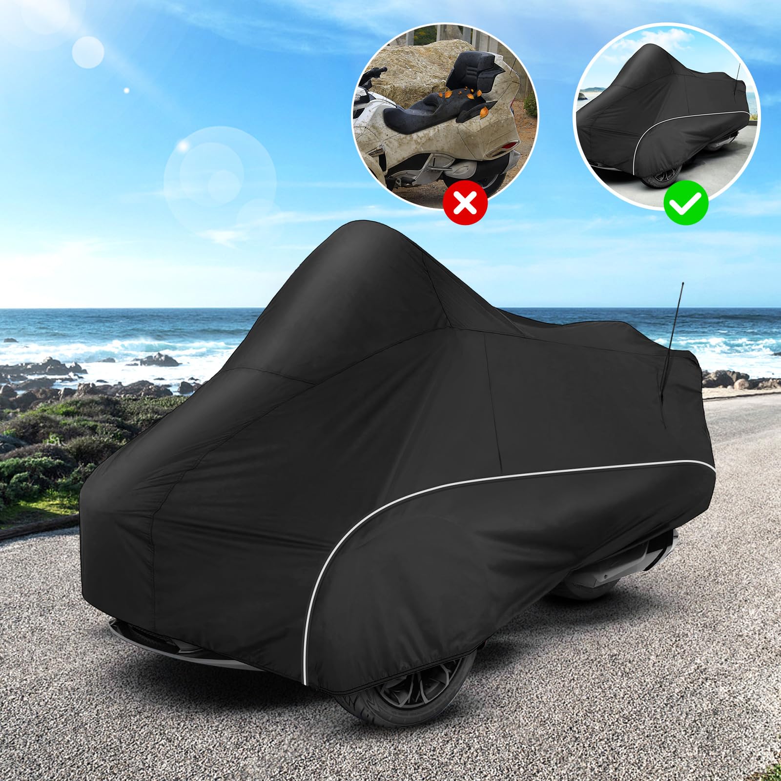 Full Cover Compatible With Polaris Slingshot With Roof, 420D Oxford Cloth Windshield Cover Waterproof Windproof All Weather Prot