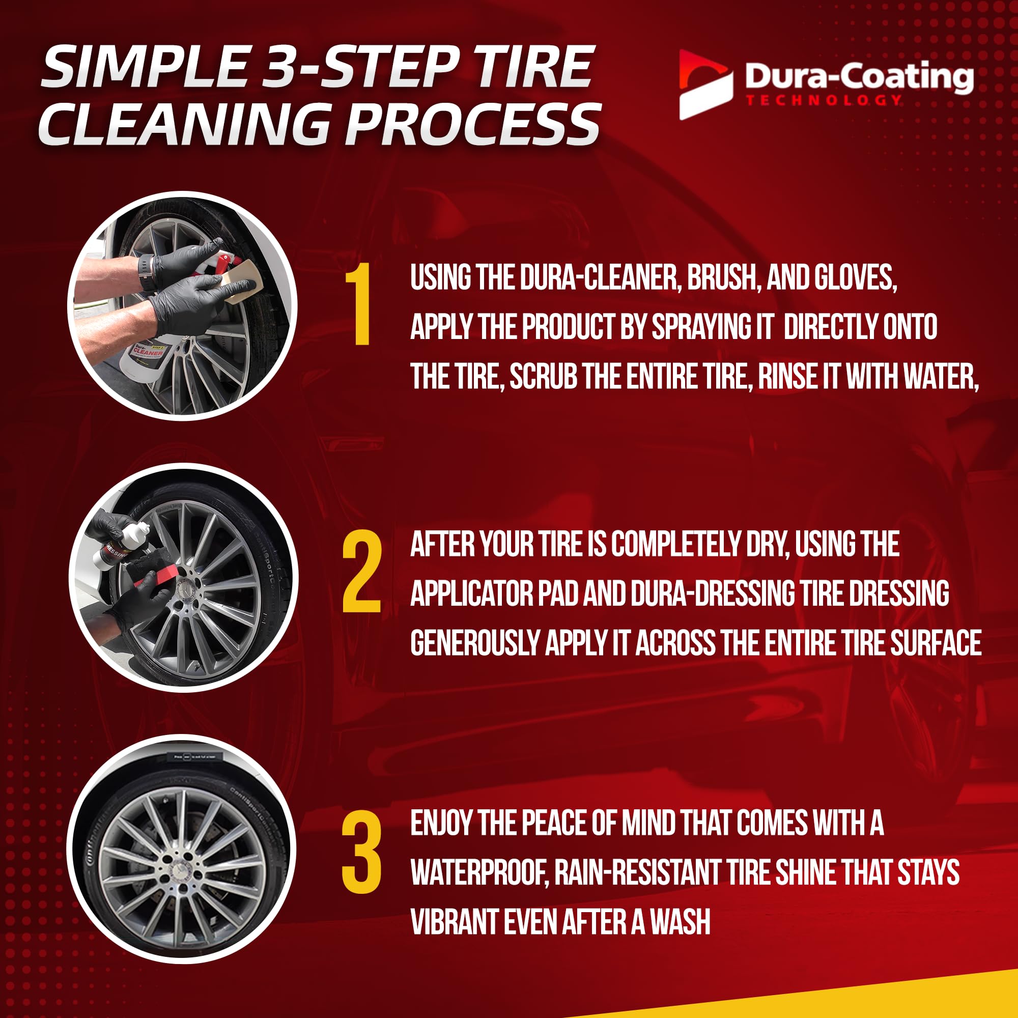 DURA-COATING TECHNOLOGY Dura-Dressing Total Tire Kit - Single Car Tire Dressing & Cleaning Kit Made in USA for a Perfect Shine