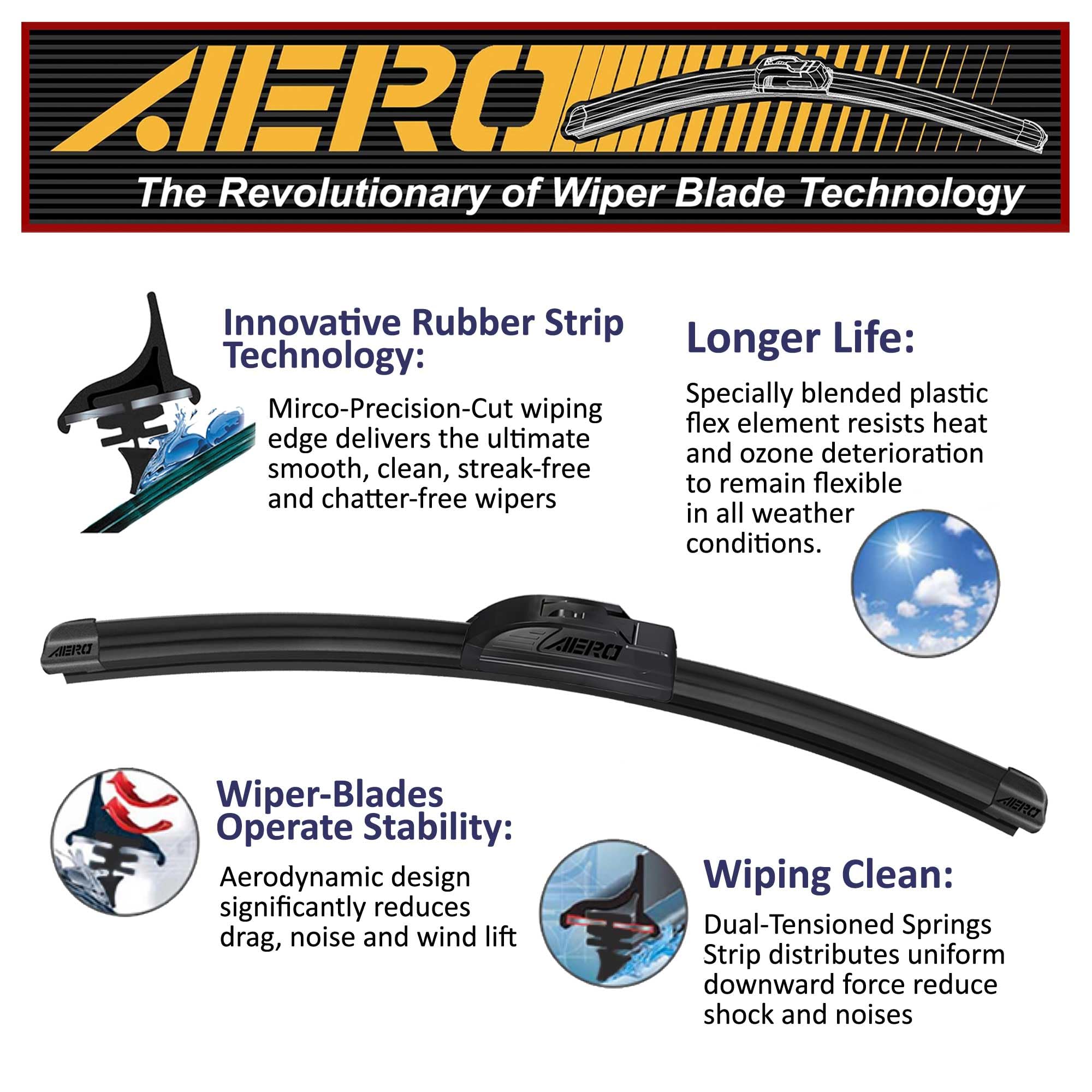 Aero Wipers Replacement For Toyota Rav4 2000-1996 Ford Escort 2003-1994 Suzuki Esteem 2002-1995 + More, 20''+18'' Front + 14'' R