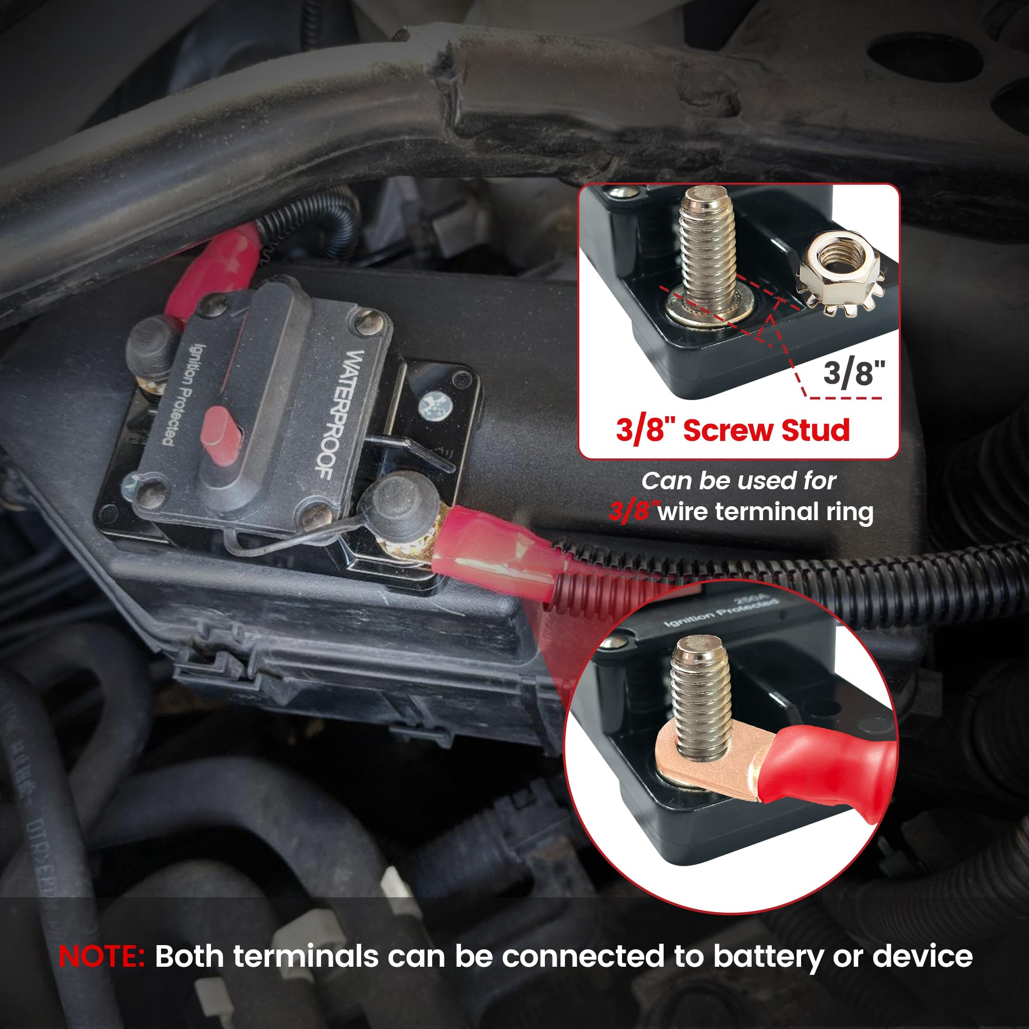 RED WOLF 300A Circuit Breaker Fuse Holder 3/8 Screw Studs w/Manual Reset Switch DC 12-48V for Boat Trolling Motor Marine ATV T