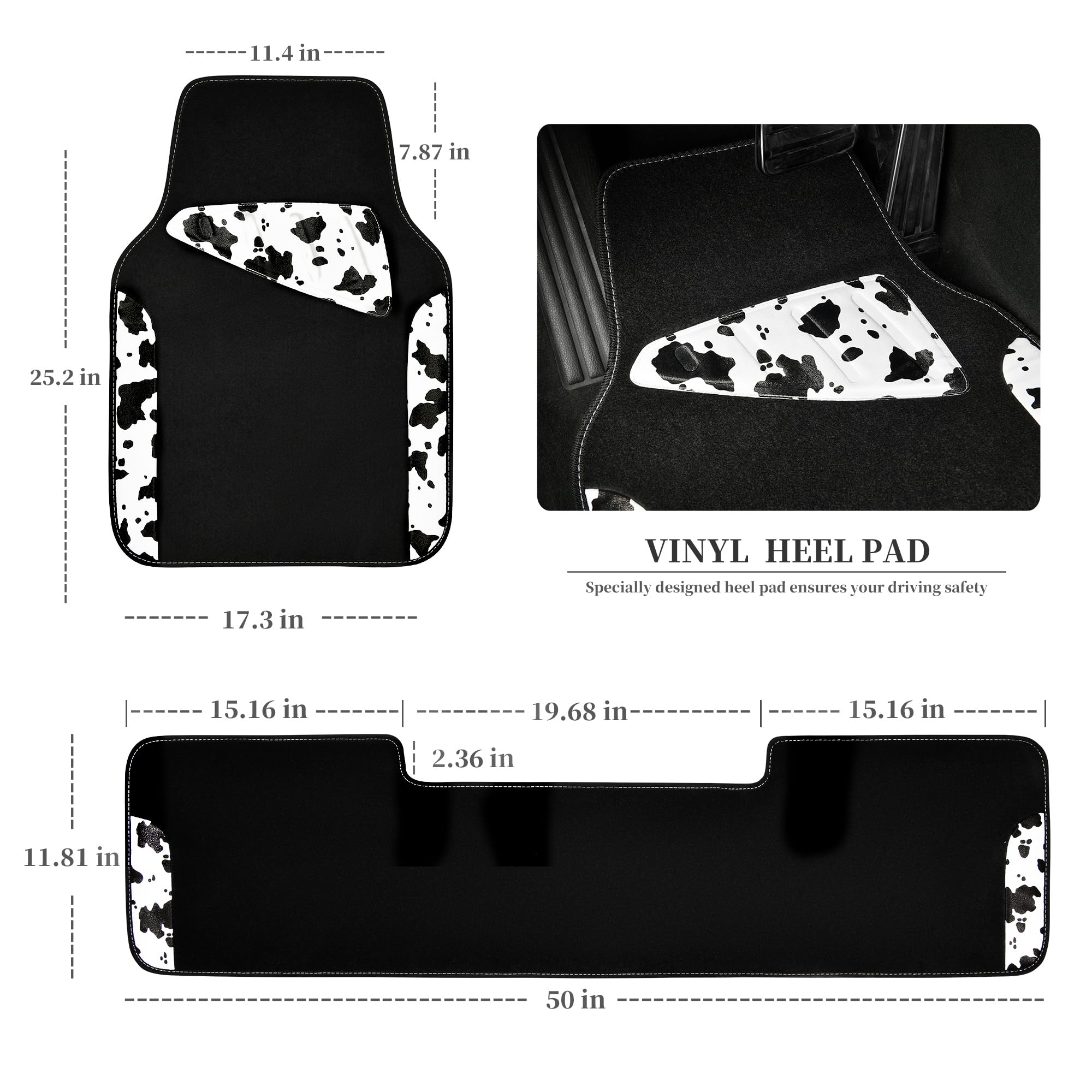 Car Pass Waterproof Universal 3Pcs Car Floor Mats, Cow Print Car Mats Fit For Suv,Vans,Sedans, Trucks,Set Of Vehicles Car Carpet