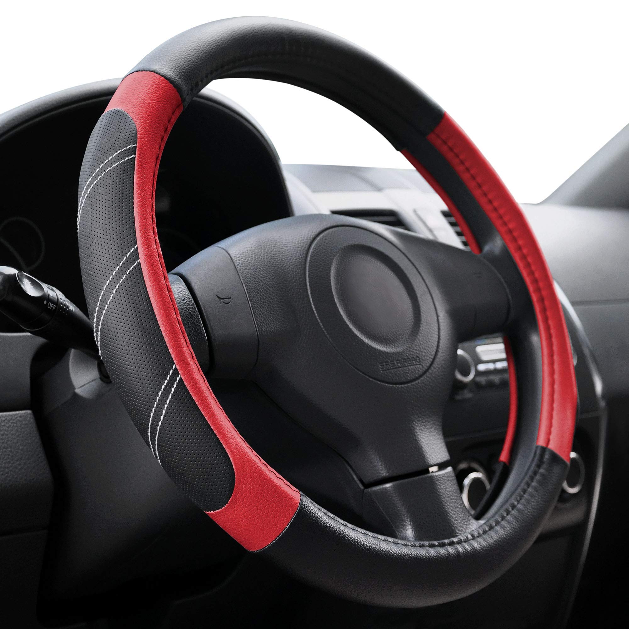 Elantrip Leather Steering Wheel Cover 15 1/2 To 16 Inch Universal Large Grip Breathable For Car Truck Suv Jeep Anti Slip Black A