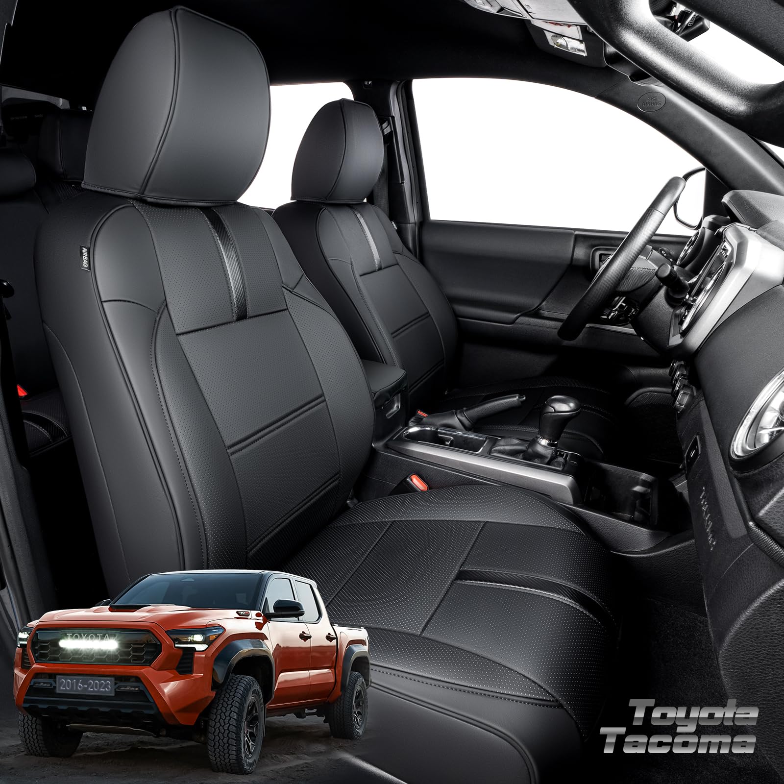 Drcarnow For Toyota Tacoma Seat Covers,Fit For 2016-2019 2020 2021 2022 2023 Leather Seat Cover Crew Cab/Double Cab Waterproof F