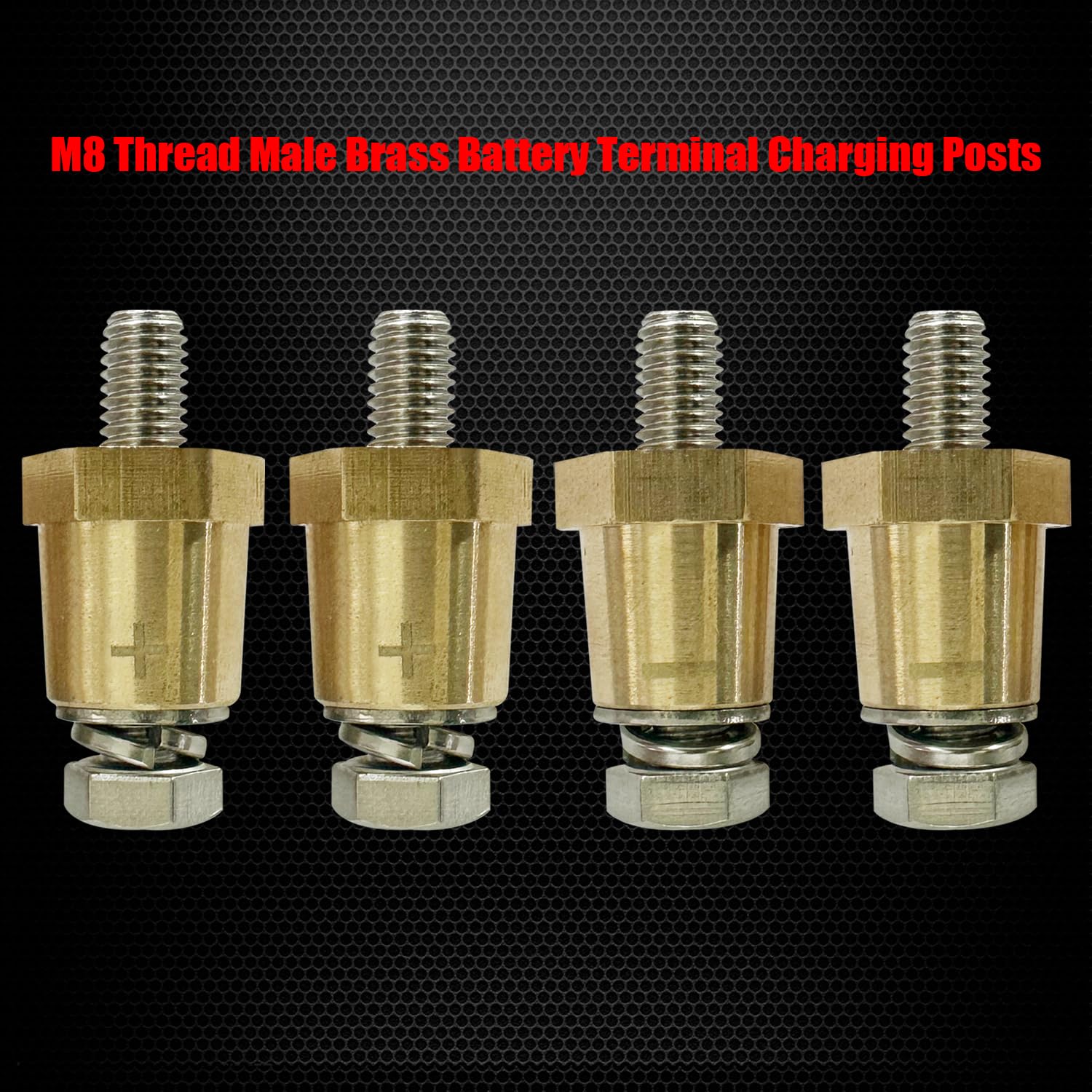 Ampper M8 Thread Brass Battery Terminal Charging Posts, Battery Post Adapter (+/-) With Solid M8 Bolts As Male Posts Direct To B
