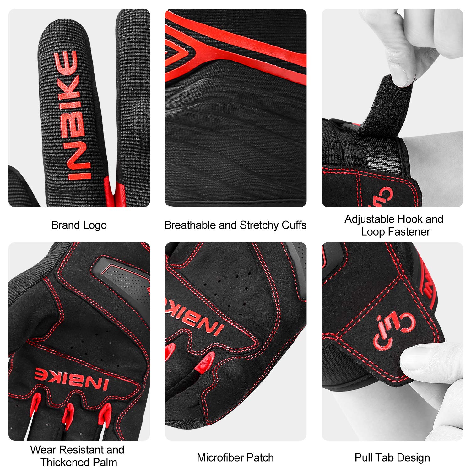 Inbike Breathable Mesh Motorcycle Gloves Touchscreen With Tpr Palm Pad Hard Knuckles Black Red X-Large