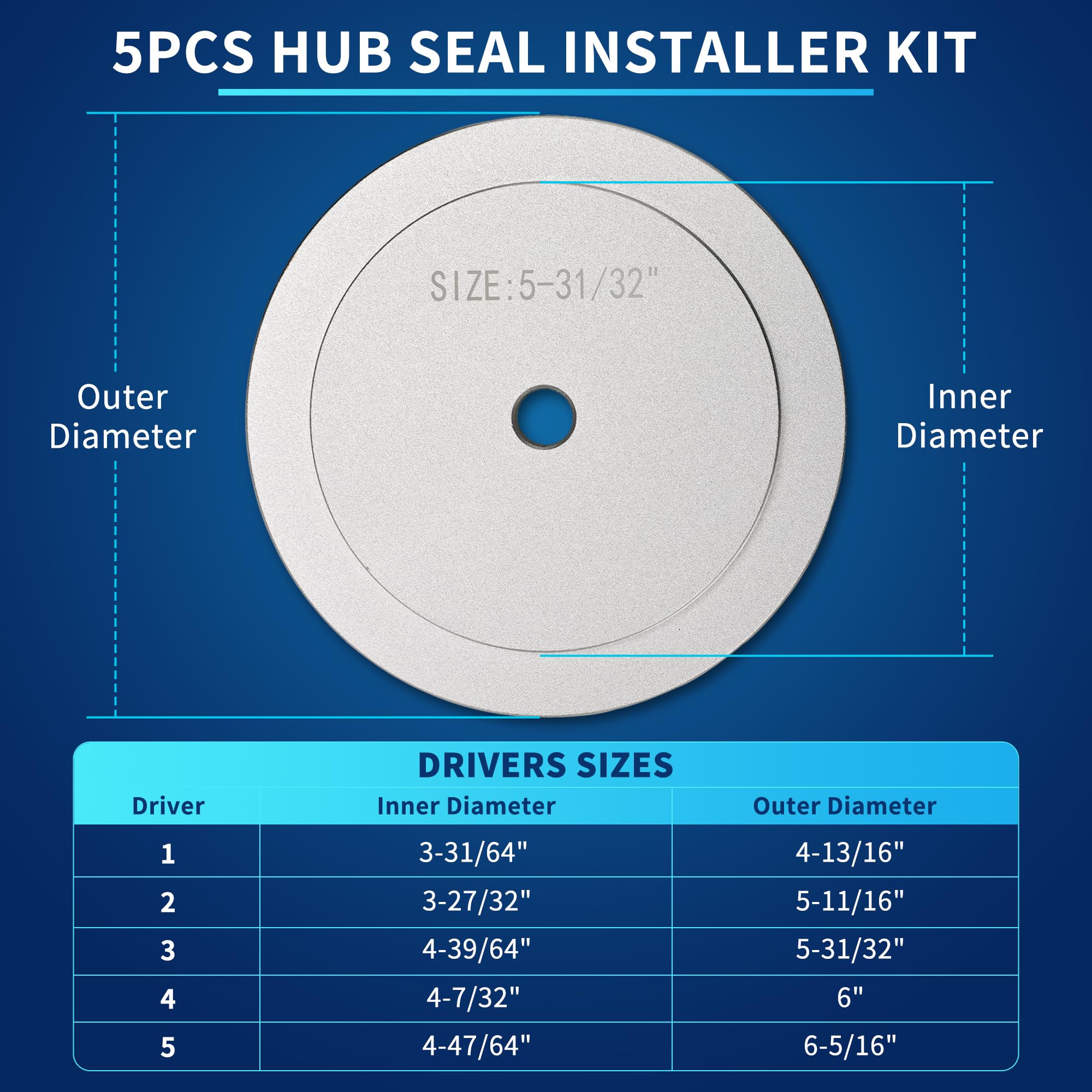 Gearoll Truck Hub Seal Installer Kit Fit For Size Seal For Class 7 & Class 8 Trucks, Heavy Duty Seal Drivers