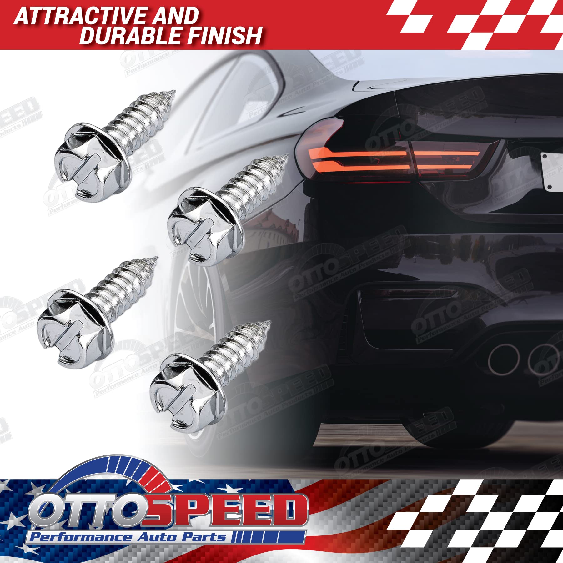 License Plate Screw Kit - Chrome, Oem Style Fasteners With Nylon Screw Retainers For Mounting Front & Back License Plates On Car