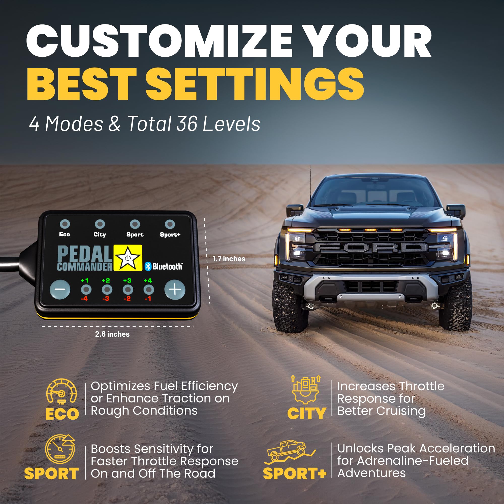 Pedal Commander For Ford F150 Raptor F-150 2011-2025 Throttle Response Controller Fits: Svt, 3.5L Ecoboost, 5.4L V8, 6.2L V8, Ra