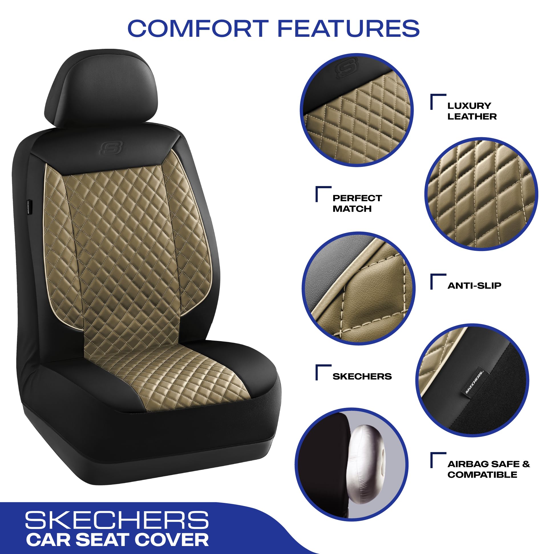 Skechers Car Seat Covers,Piping Luxury Faux Seat Covers,Waterproof Anti Slip Car Seat Protector Full Set,Car Accessories Airbag