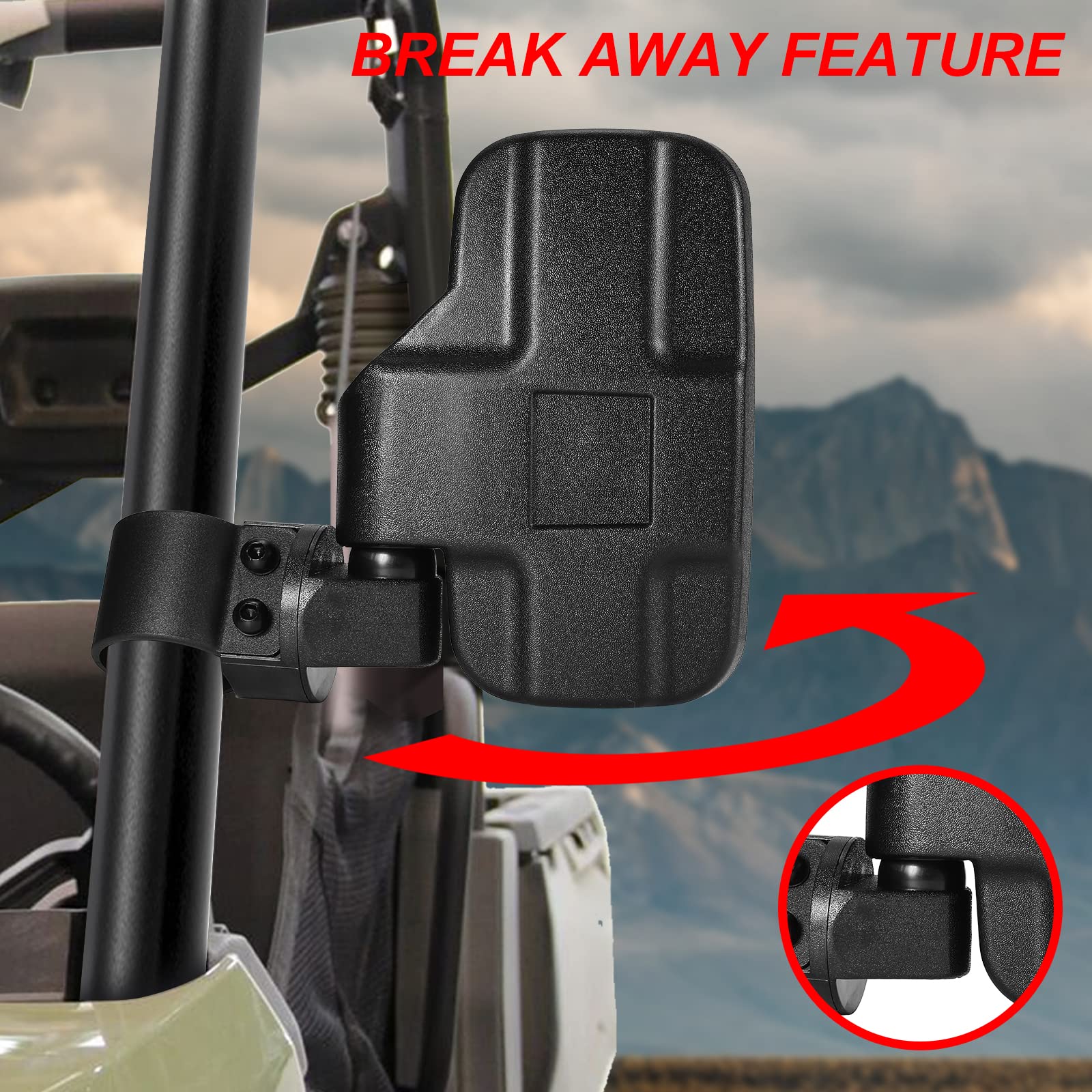 OFIG UTV Side Mirrors And UTV Center Mirror for 1.75'' and 2'' Roll Bar, Adjustable Break Away Compatible with Polaris RZR 900 1