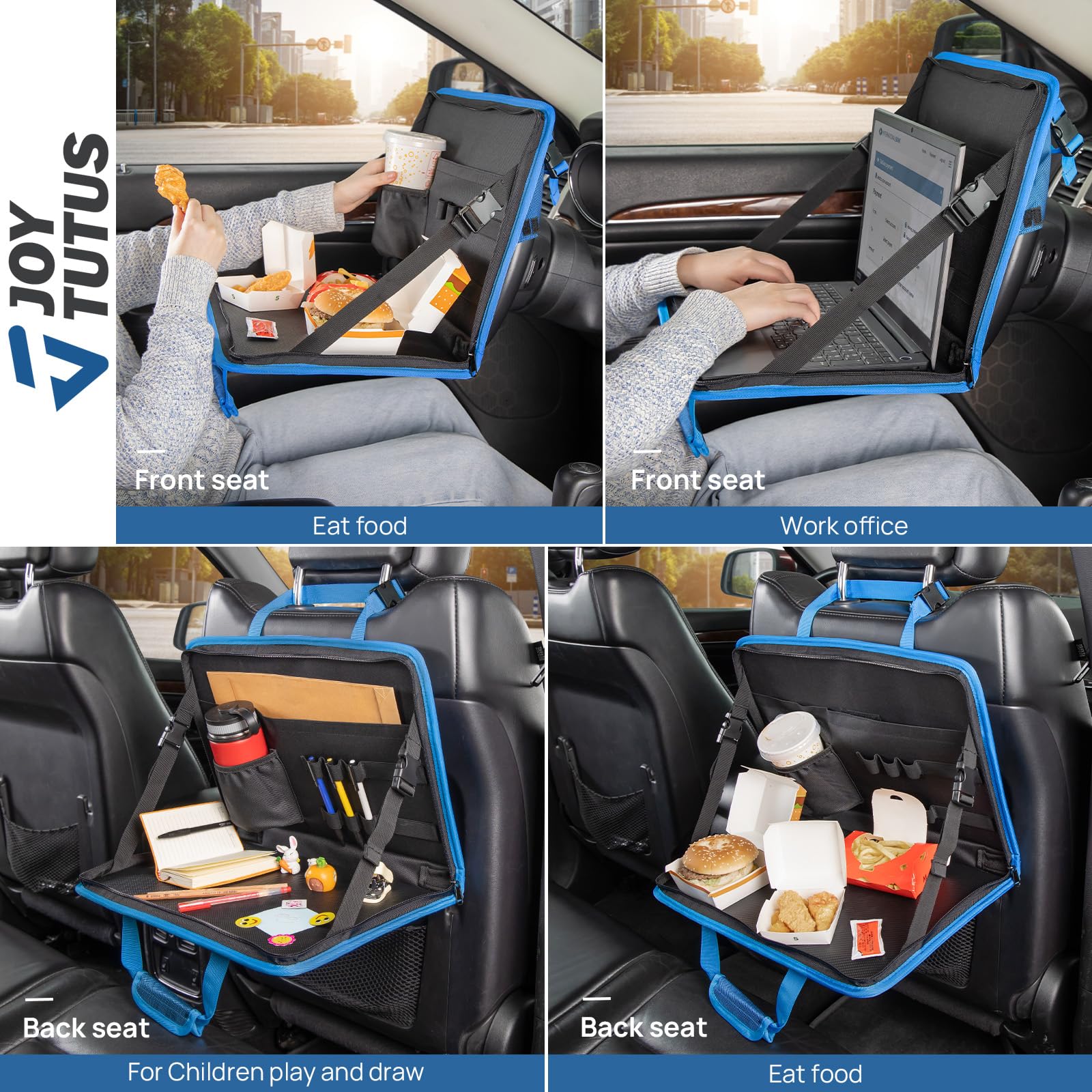 Joytutus 3 In 1 Steering Wheel Eating Tray (Blue 16.34''*11.8''), Car Back Seat Laptop Desk, Multifunctional Car Office Bag, Car