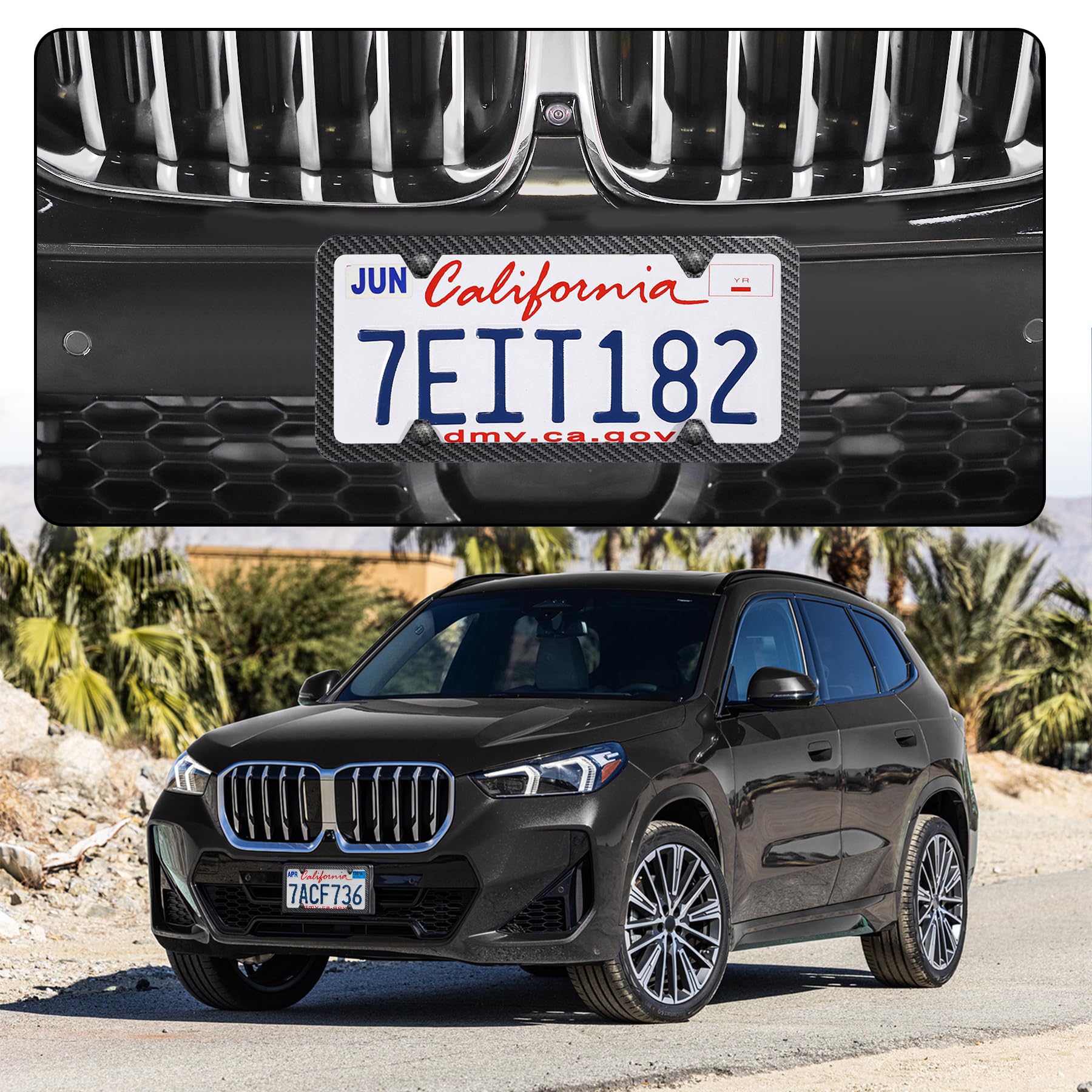 Livtee Carbon Fiber License Plate Frames, 4 Holes Stainless Steel License Plate Covers, 2Pcs Car License Plate Holder, Automotiv