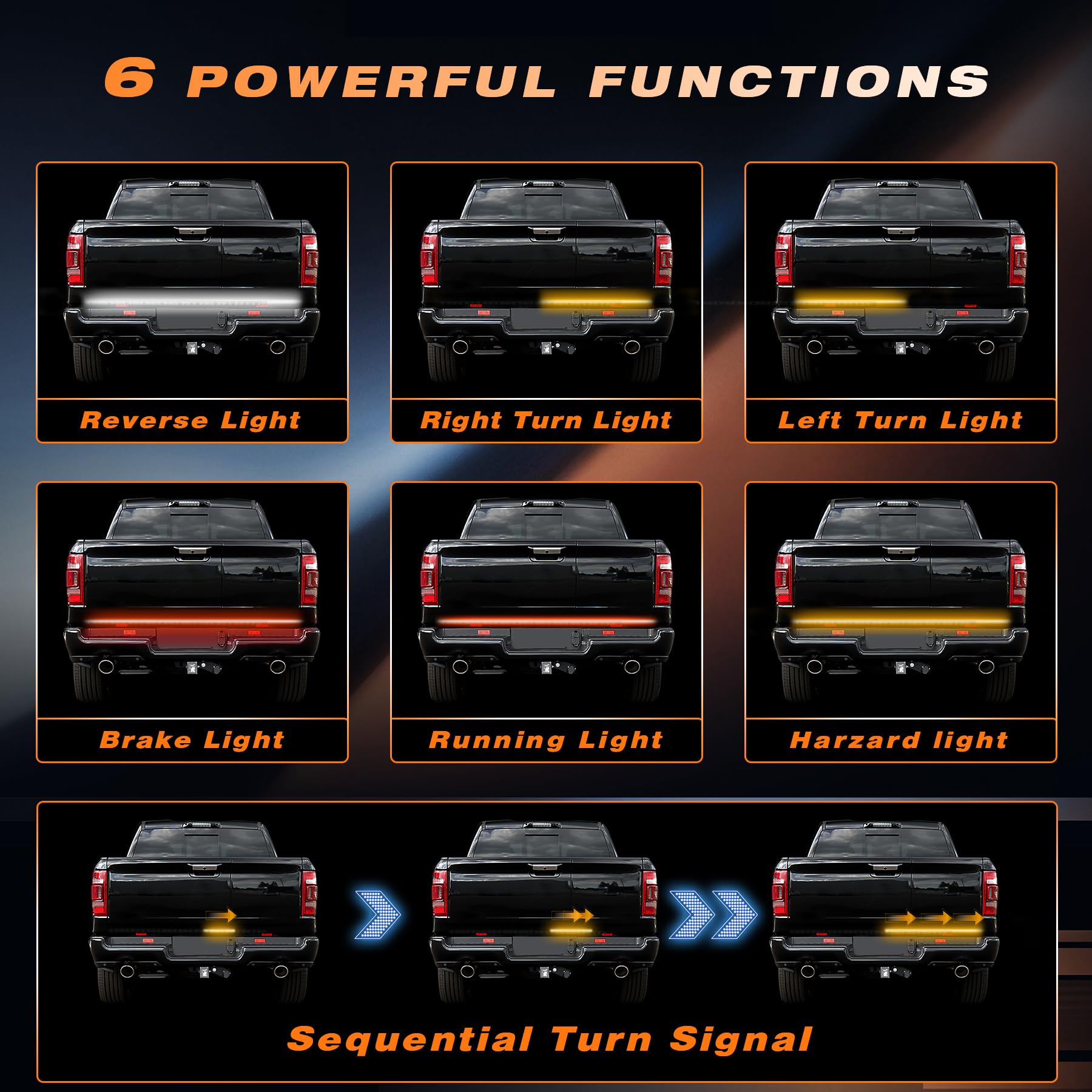 Amexmart 60 Inch Tailgate Light Bar, Aluminum Frame Triple Row Led Tailgate Light Strip For Truck, Pickup,Trailer With Full Func