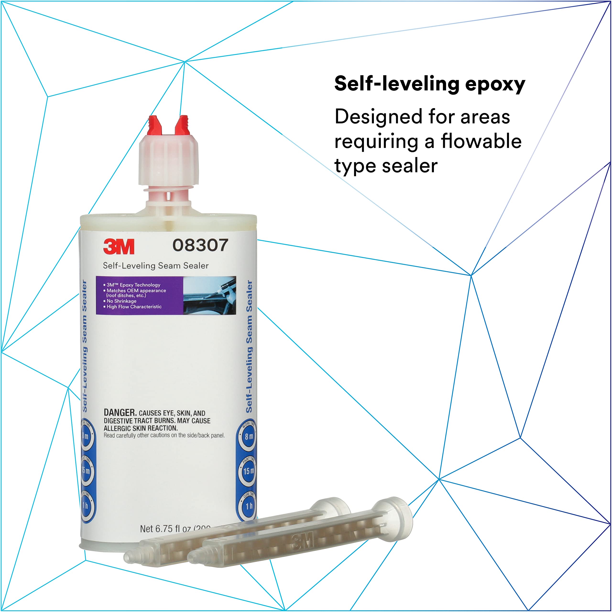 3M Self-Leveling Seam Sealer, 08307, Two-Part, Quick-Curing Epoxy, 200 Ml/6.75 Fl Oz Cartridge