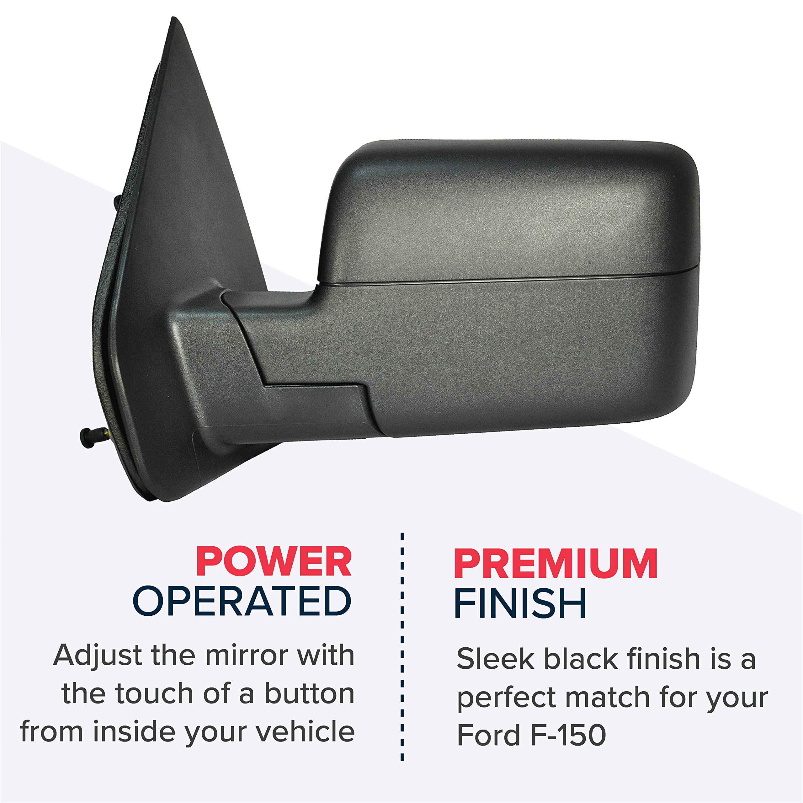 Dependable Direct Passenger Side Mirror Fits Ford F-150 2004, 2005, 2006, 2007, 2008 - Power Remote, Non-Heated, Non-Folding And