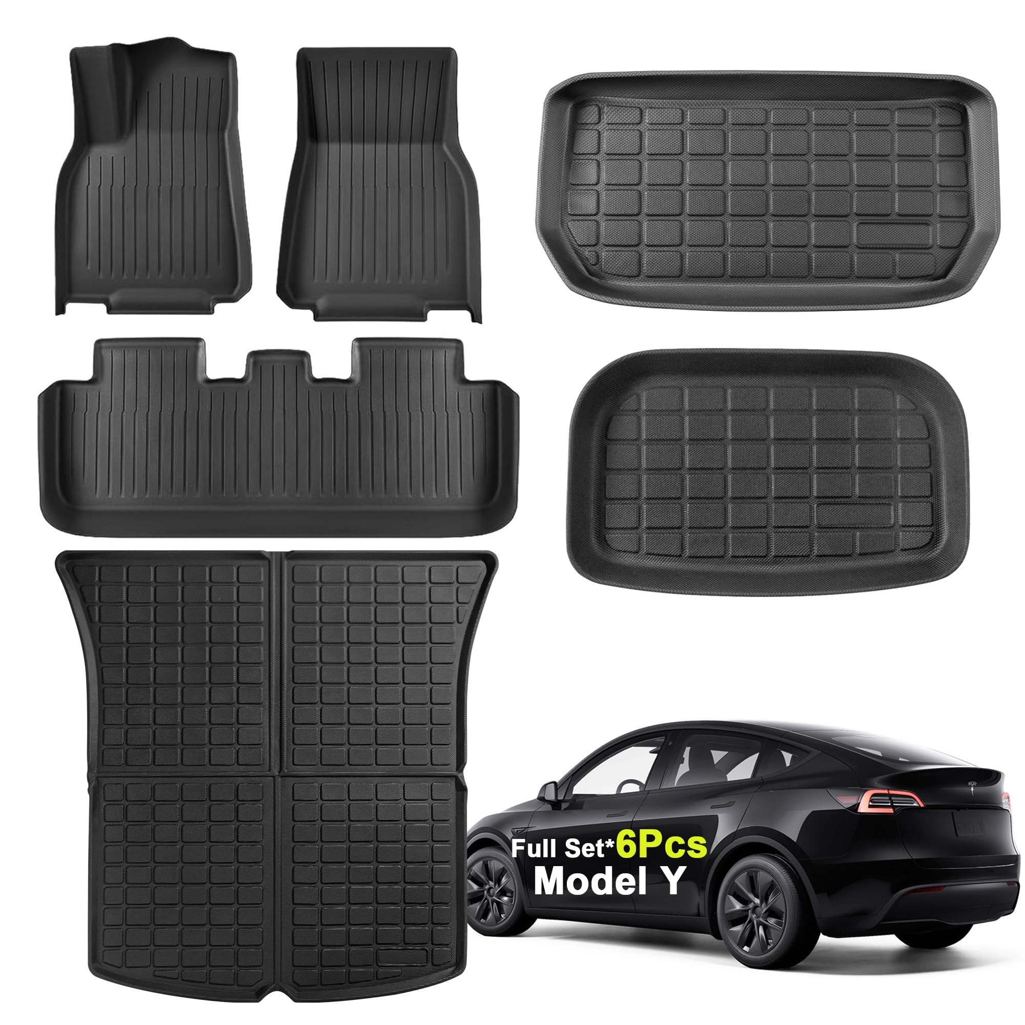 Super Liner Floor Mats For Tesla Model Custom Fit 2021-2025-5Seat Full Set 6*Pcs All-Weather Cargo Liner Rear Cargo Tray Trunk F