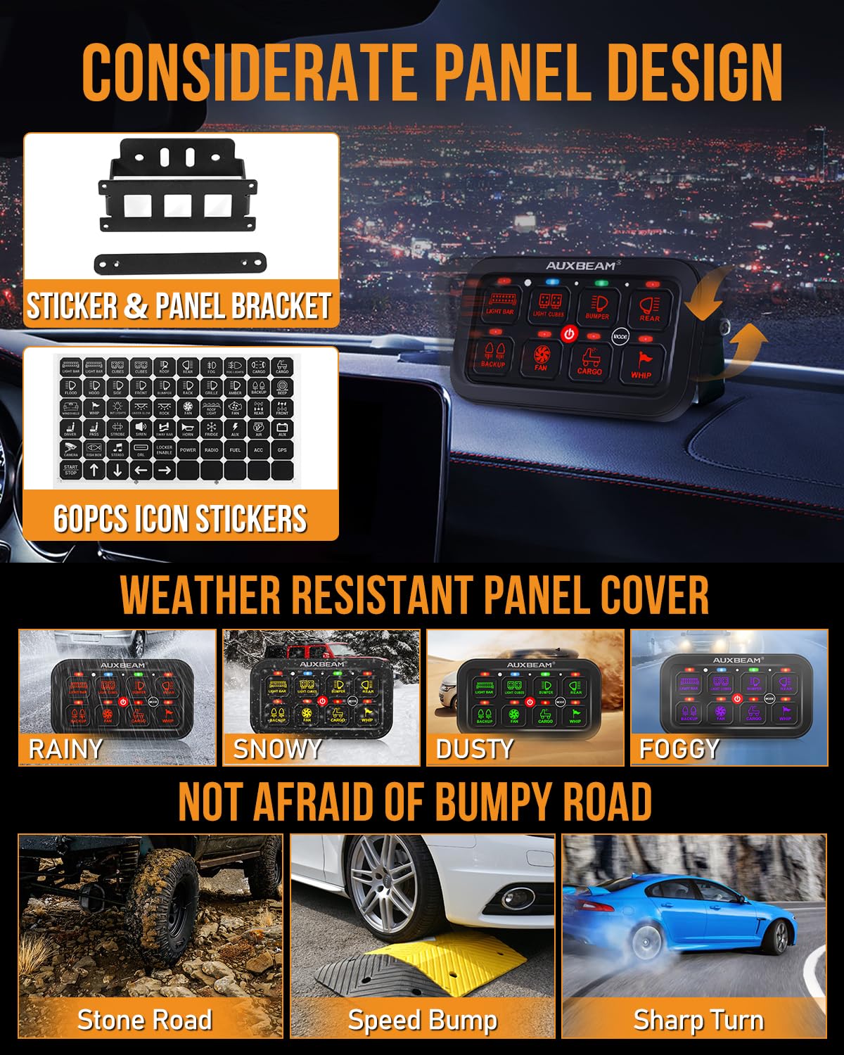 Auxbeam 8 Gang Switch Panel Ra80 Toggle Momentary Pulsed Rgb Dimmable Multifunction Switch Panel Easy Installation Marine Switch