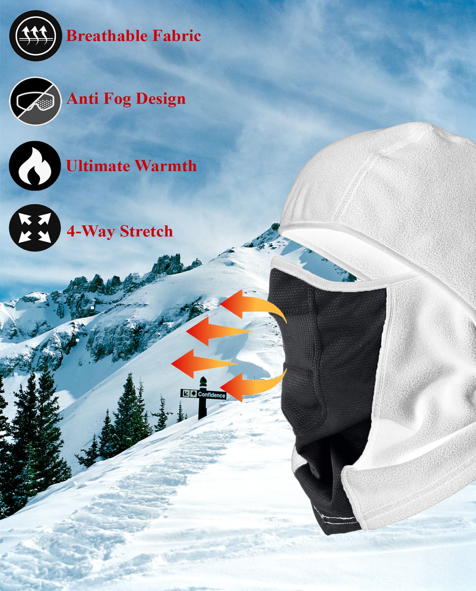 Therma Pro Balaclava Ski Mask Winter Fleece Thermal Face Cover For Men Women Breathable Skiing Motorcycle & Snowboarding, White, Small