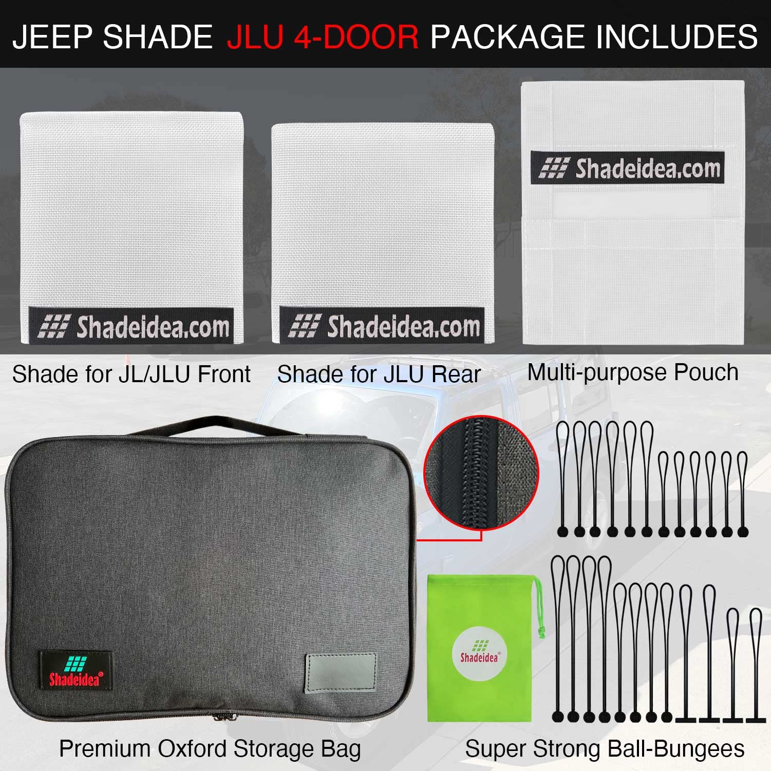 Shadeidea Sun Shade Top For Jeep Wrangler, Jl (2018-2023) 4 Door Top Sunshade, Front & Rear - White Jlu Mesh Screen Cover, Uv Bl