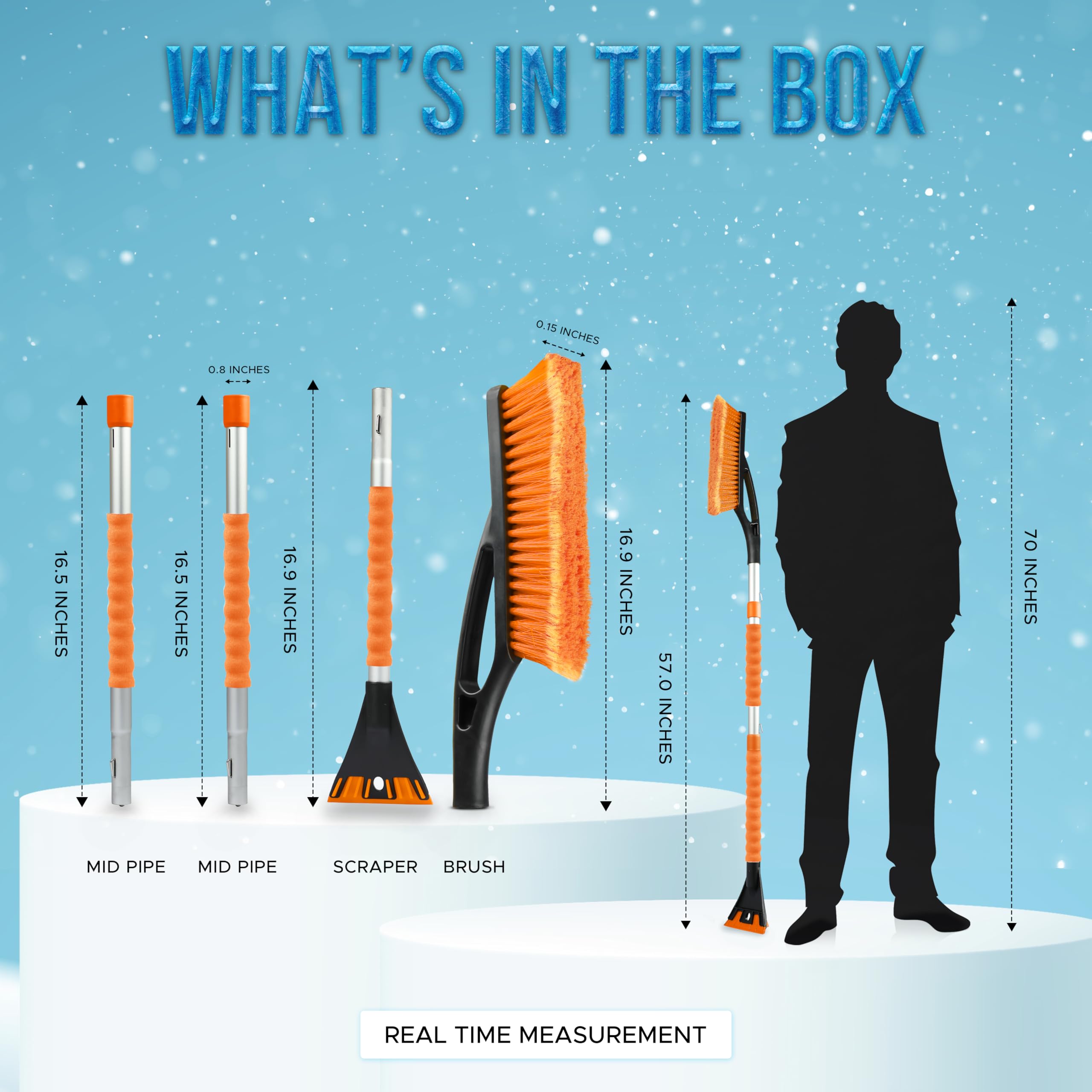 Econour 57'' Detachable Snow Brush With Ice Scraper For Car Windshield And Window | 4-In-1 Design, Scratch-Free Bristles, Eva Fo