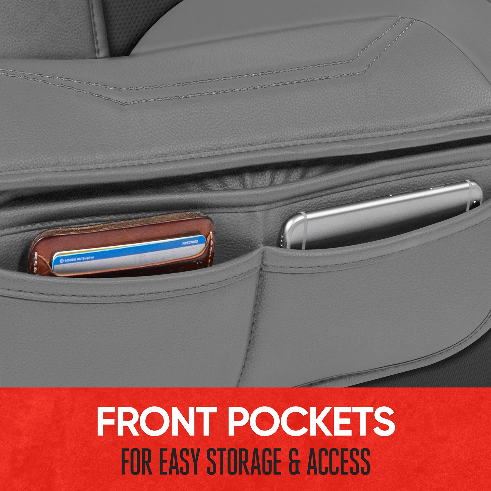 Motor Trend Luxefit Solid Gray Seat Cover For Cars Trucks Van Suv (1 Piece), Premium Faux Leather Car Seat Cover, Easy To Instal