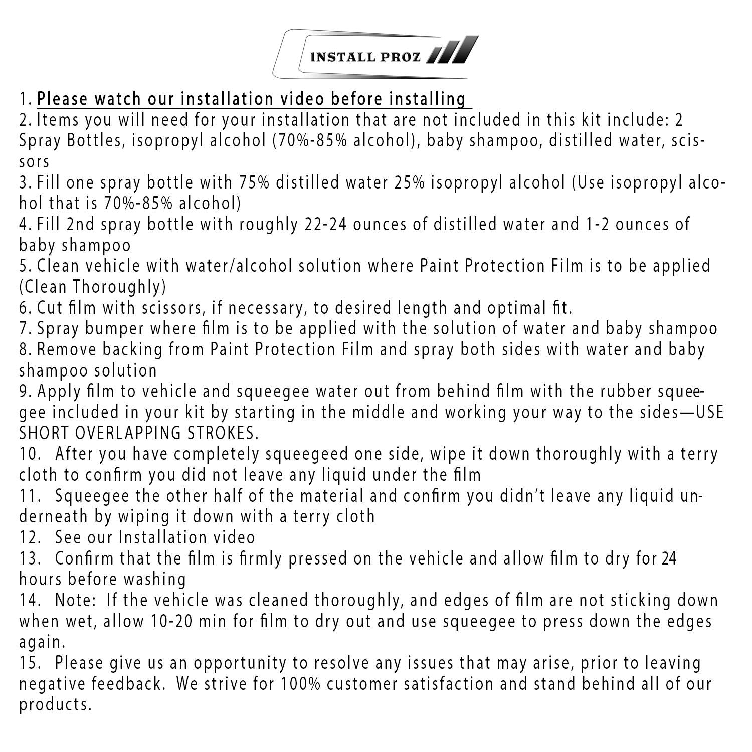 Install Proz Self Healing Universal Clear Paint Protection Bra Hood And Fender Kit (12 X 108)