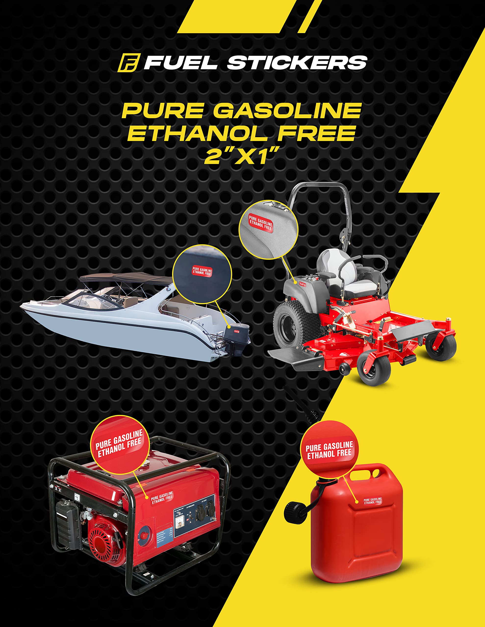Ethanol Free Sticker, No Ethanol Labels For Fuel Cans, Mowers, Boats, Outdoor Power Equipment - Weather Proof, Extreme Stick, Commercial Grade Labels By Fuel Stickers - Usa Made (2X1 Inch), 40 Labels