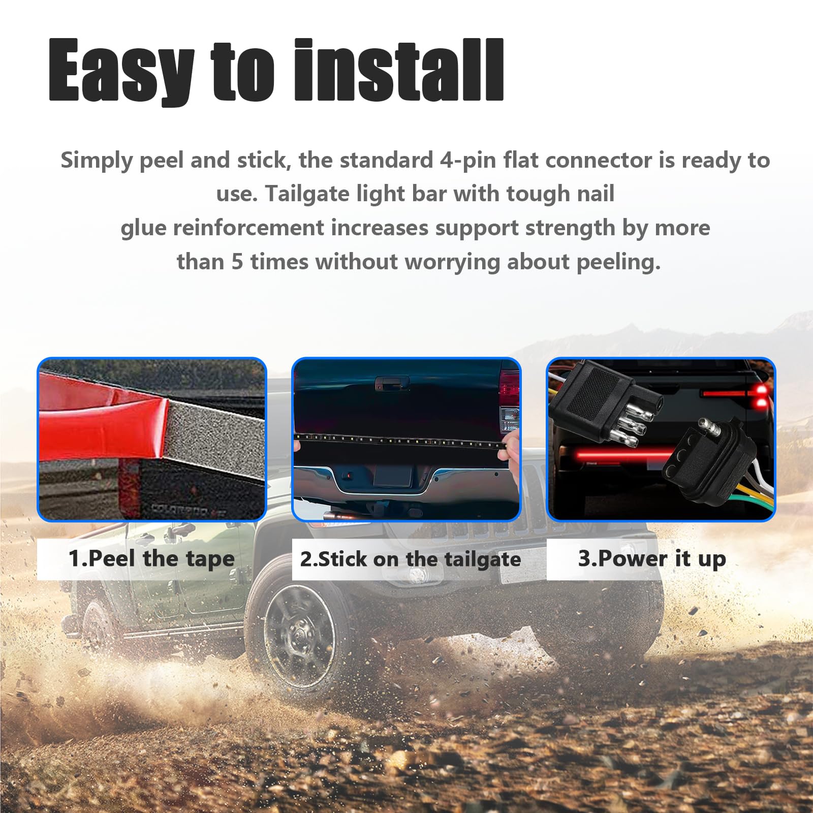 Kewucn Tailgate Light Bar 59'' Led, Ip65 Double Row Led Strip With Red Running Brake White Reverse Red Turning Signals Lights, U