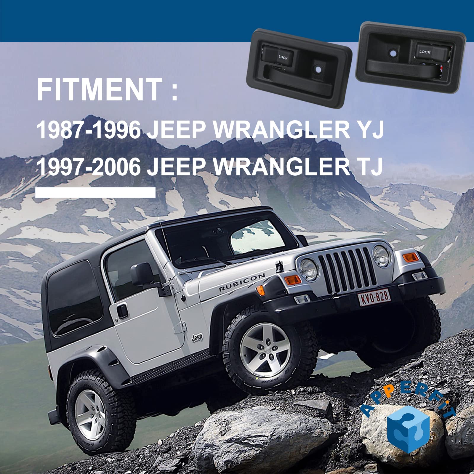 Apperfit Interior Door Handle (Pair) Compatible With Jeep Wrangler Yj Tj 1991-2006 Replaces 55176477Ab 55176476Ab 79540 79541