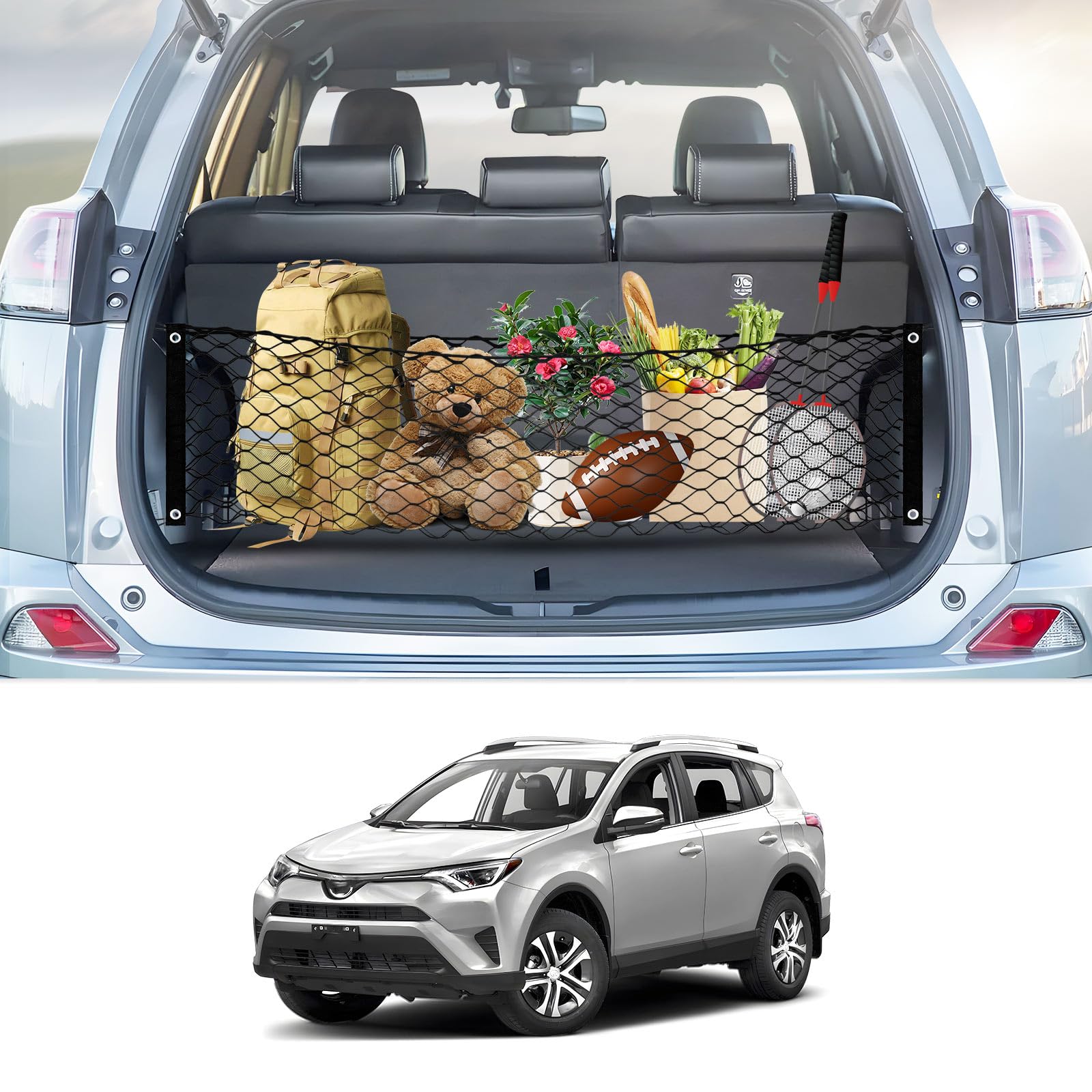 Karltys Envelope Style Cargo Net For Toyota Rav4 2013 2014 2015 2016 2017 2018, Elastic Rear Trunk Mesh Cargo Net For Rav4 Doubl