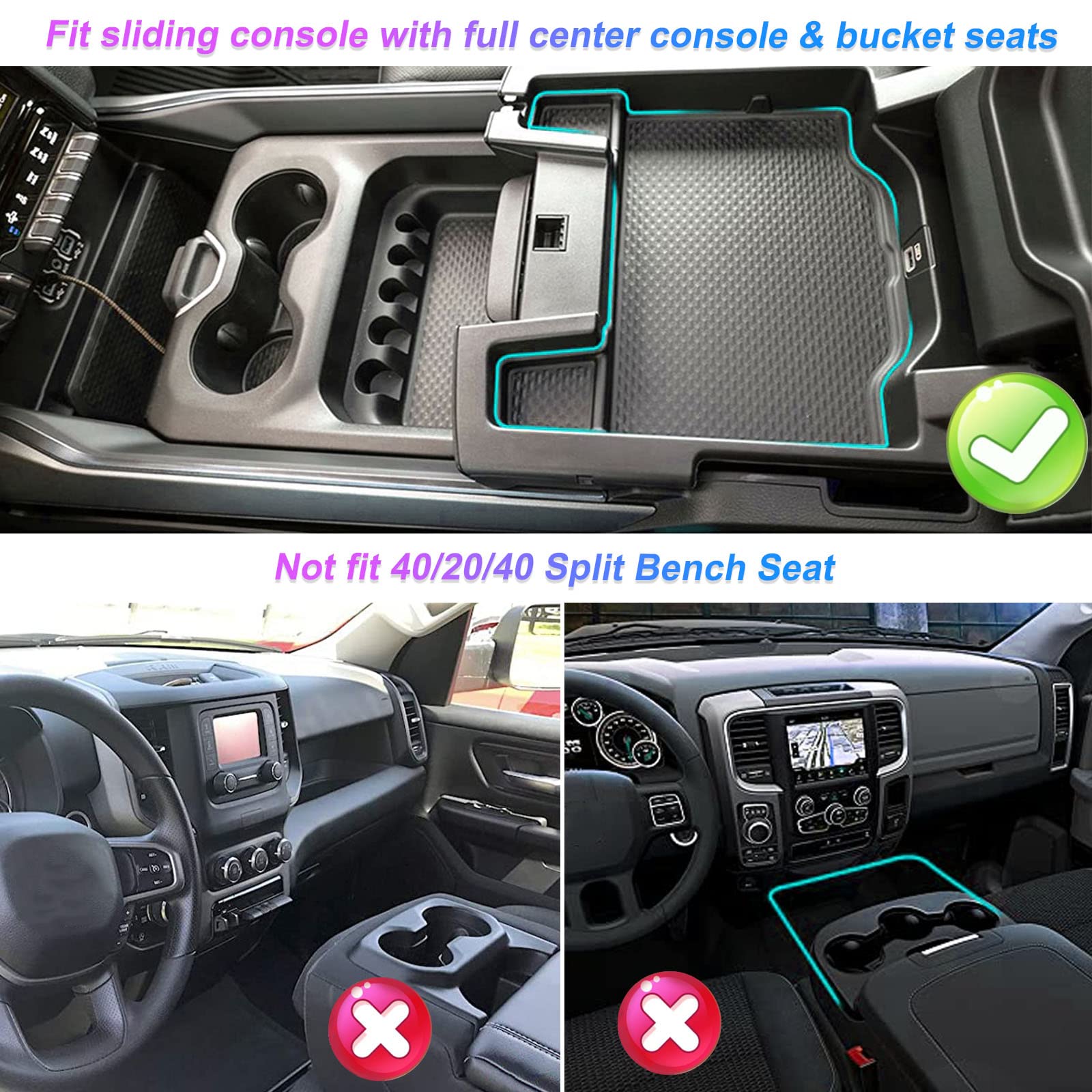 Sxcy Console Tray For 2022 2023 2024 Ram 1500 2500 3500 Console Organizer Tray Fit 2022 2023 2024 Dodge Ram 1500 Console Tray Armrest Console Insert Box Abs Storage With Flocking Black Style