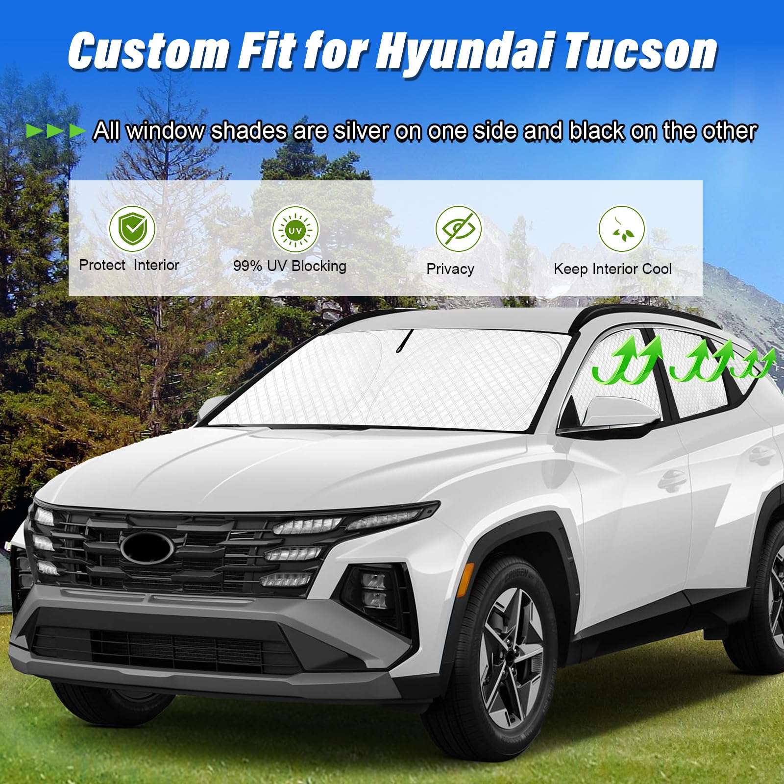 Kmf 8Pcs Full Window Sun Shades Custom Fit For Hyundai Tucson Accessories 2022-2024, Sun Visor Privacy Car Window Covers For Win