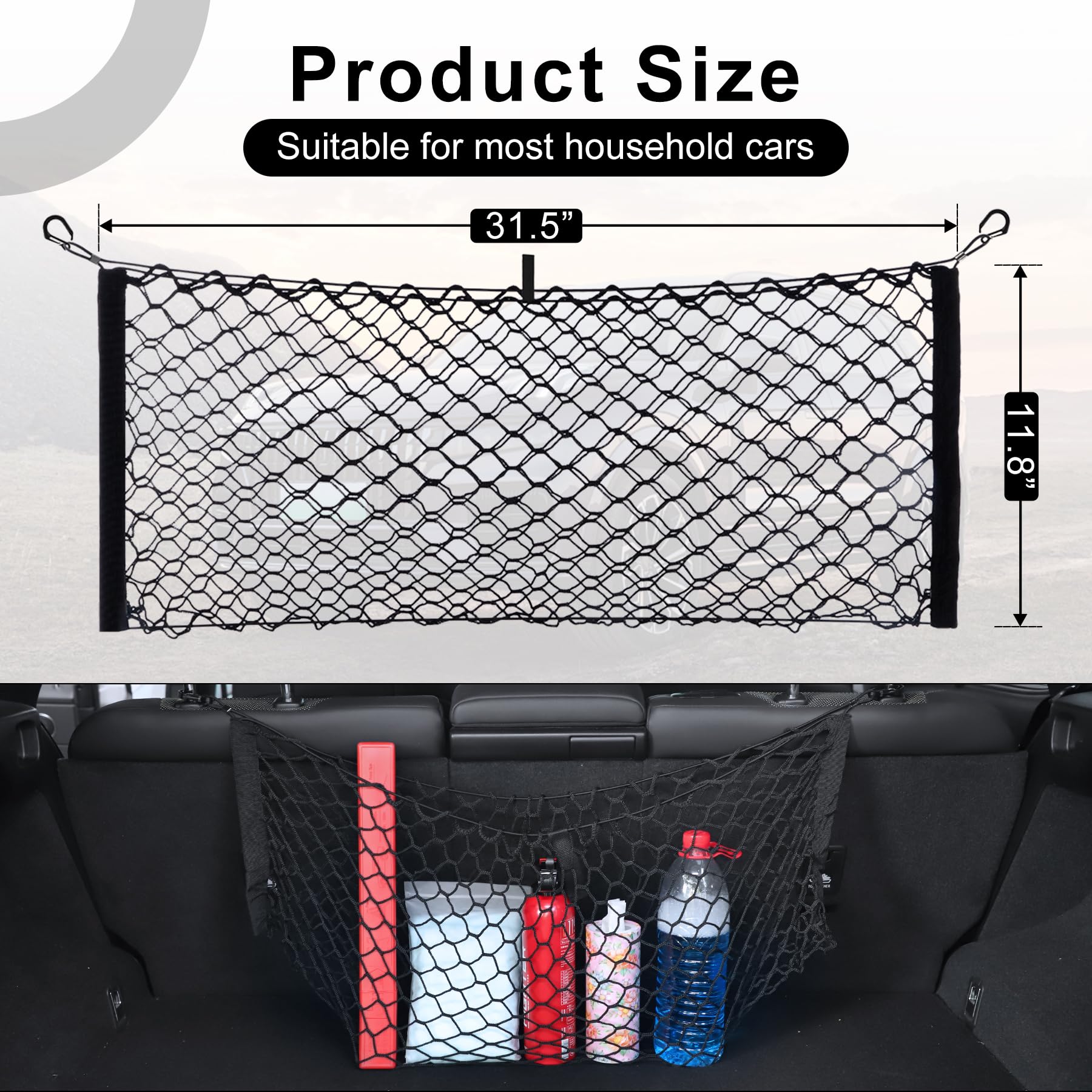 Amiss Cargo Net Stretchable, Car Exterior Accessories, Adjustable Elastic Trunk Storage Net With Hook For Suvs, Cars And Trucks