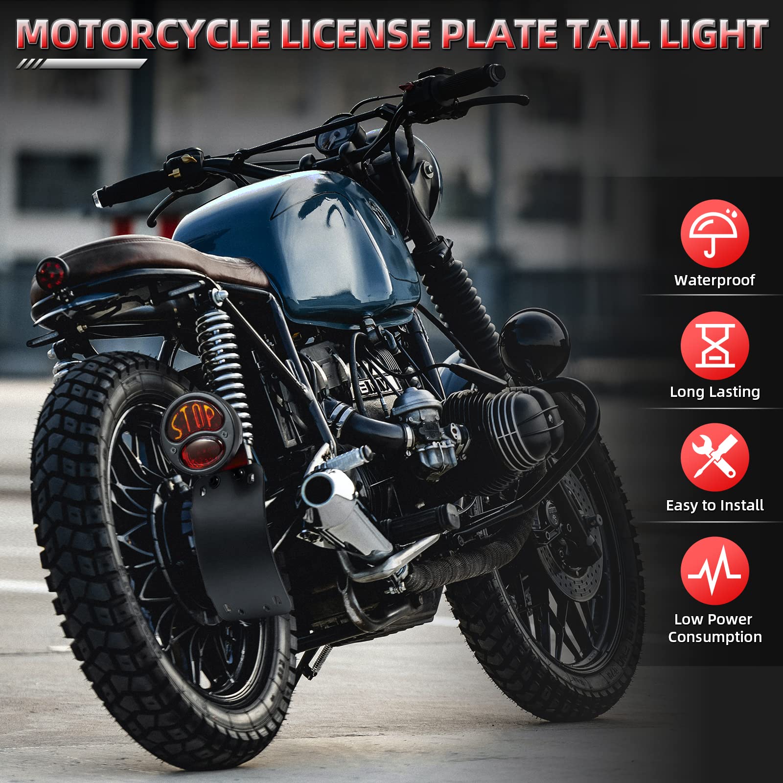 Amazicha STOP LED Tail Rear Light 3/4'' Curved Side Mount License Plate Bracket Brake Light Compatible for Harley Honda Yamaha S