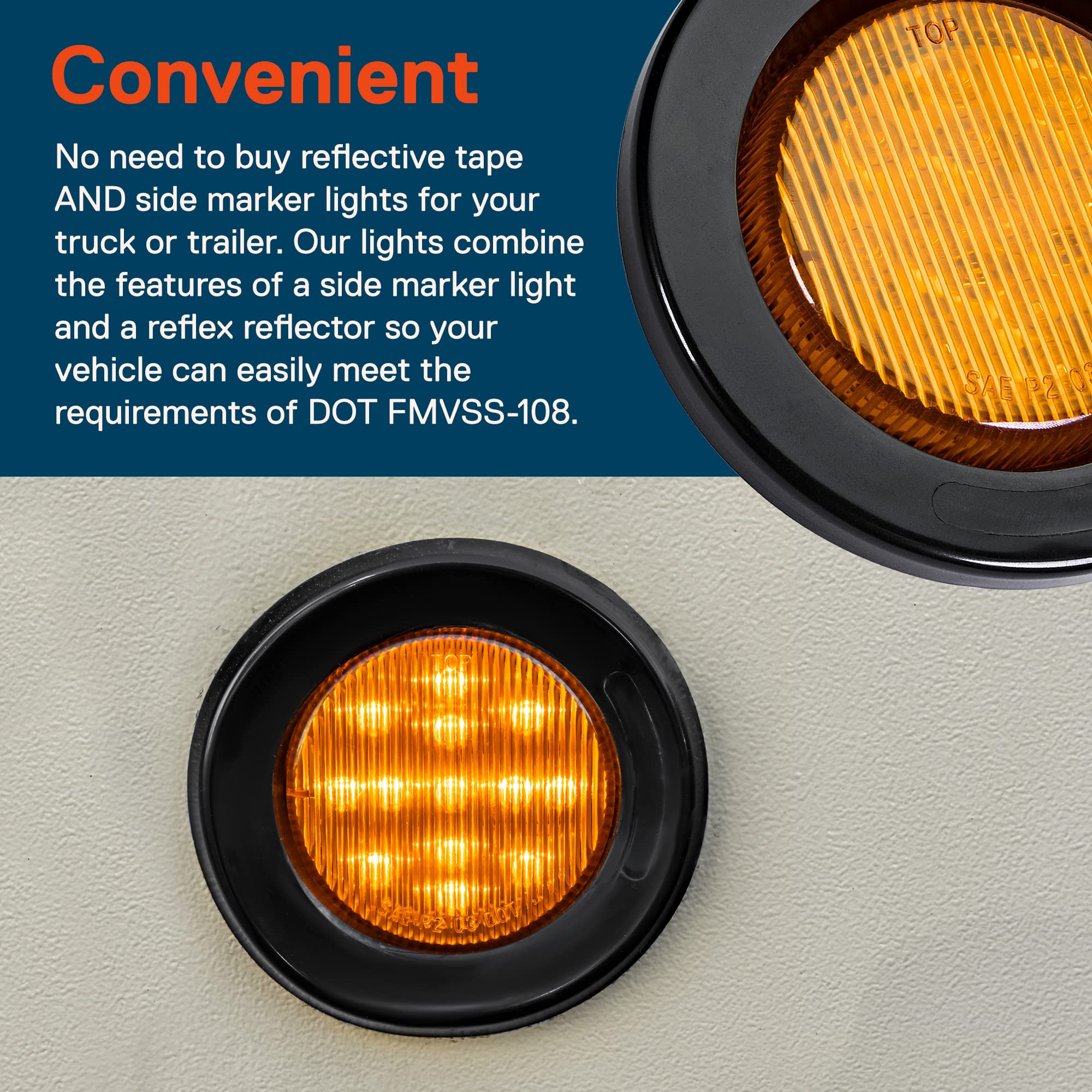True Mods 2.5'' 12V Amber Round 13 Led Light [2 In 1 Reflector] [Polycarbonate] [Dot Approved] [Grommet & Plugs] [2 Year Warrant
