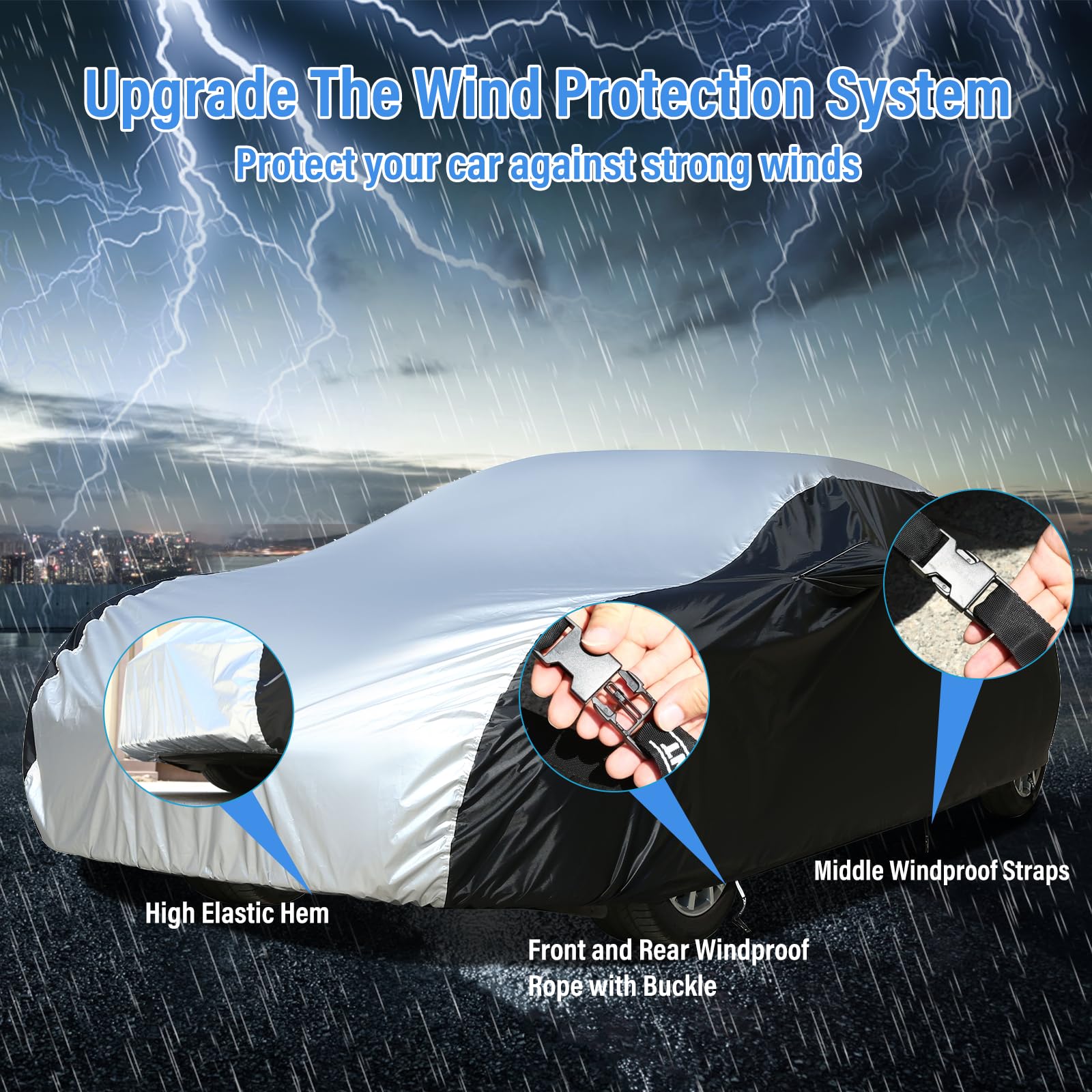 Car Cover Waterproof All Weather, Coverado Outdoor Full Car Covers With Invisible Zipper Mirror Pocket, Rain Sun Uv Wind Protect