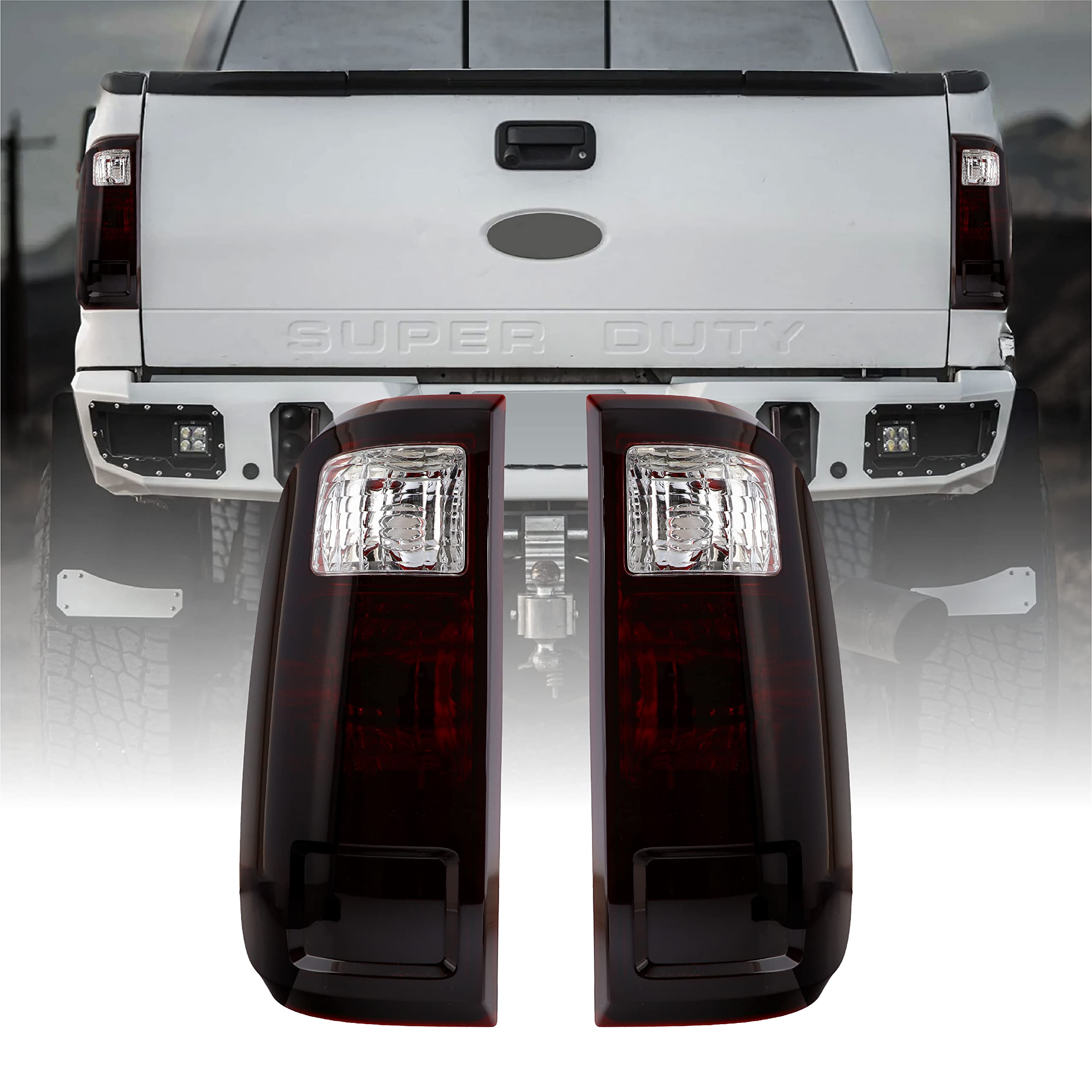 USR DEPO 08-16 Super Duty Dark Cherry Red Smoke Rear Tail Lights (Left + Right) Compatible with 2008-2016 Ford Super Duty F250 F
