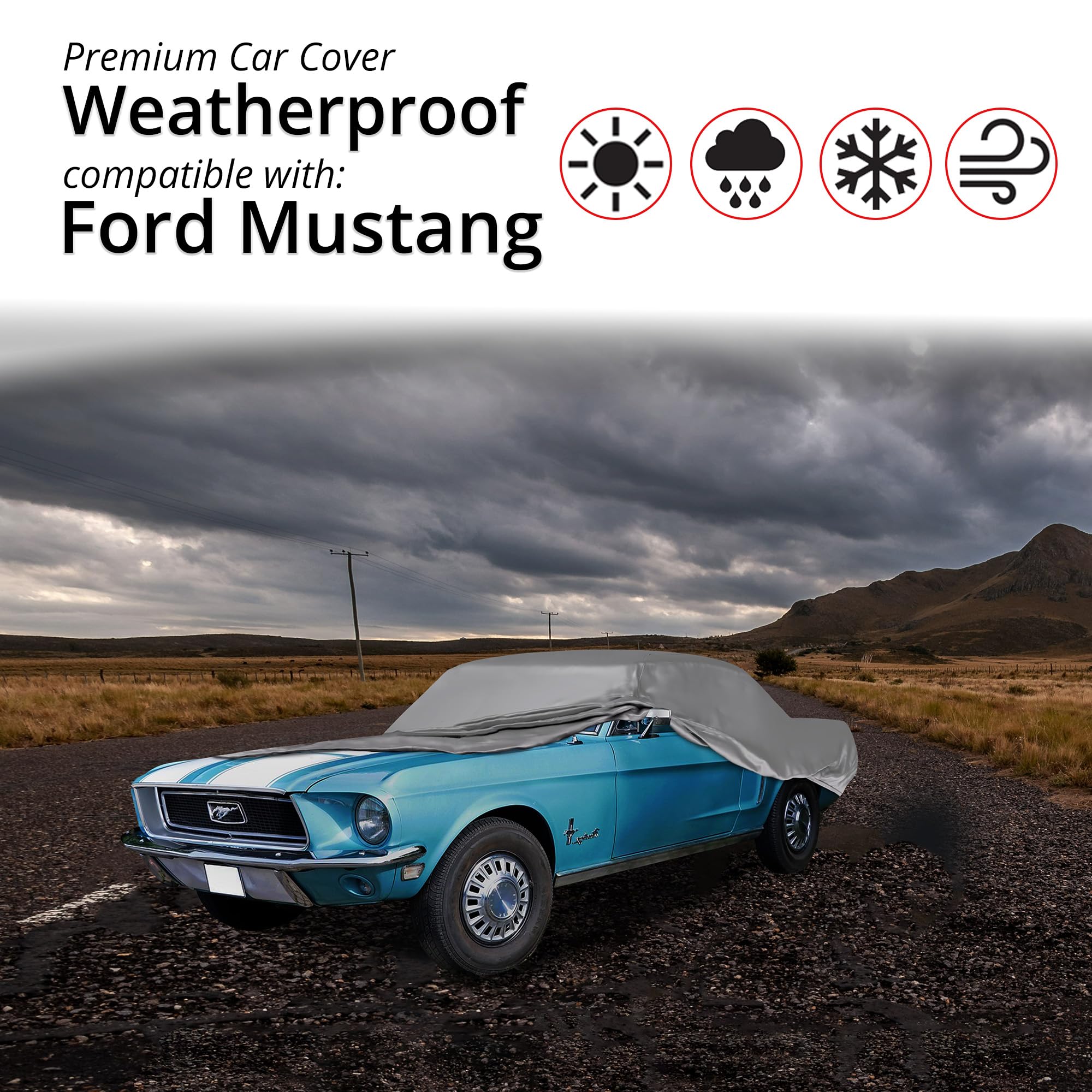 Carcovers Weatherproof Car Cover & Warranty Compatible With Ford 1964-1968 Mustang - Outdoor Cover Theft Cable Lock Car Accessor