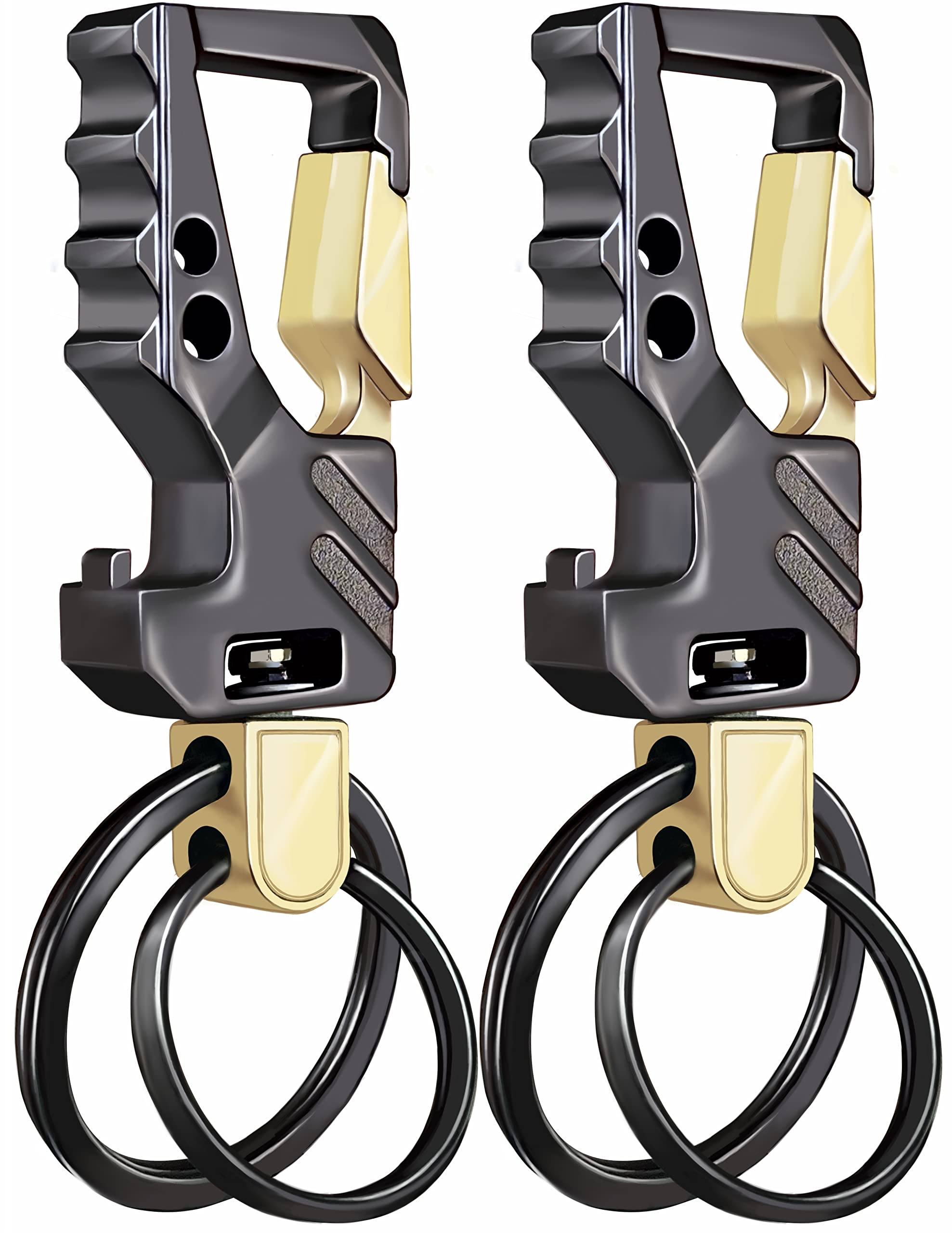 Gabox 2Pcs Key Chains Edc Key Rings Bottle Opener Keychain Car Keys Tactical Carabiner Keychain With Clip Llaveros De Hombre For Men And Women - Heavy Duty, Black Color