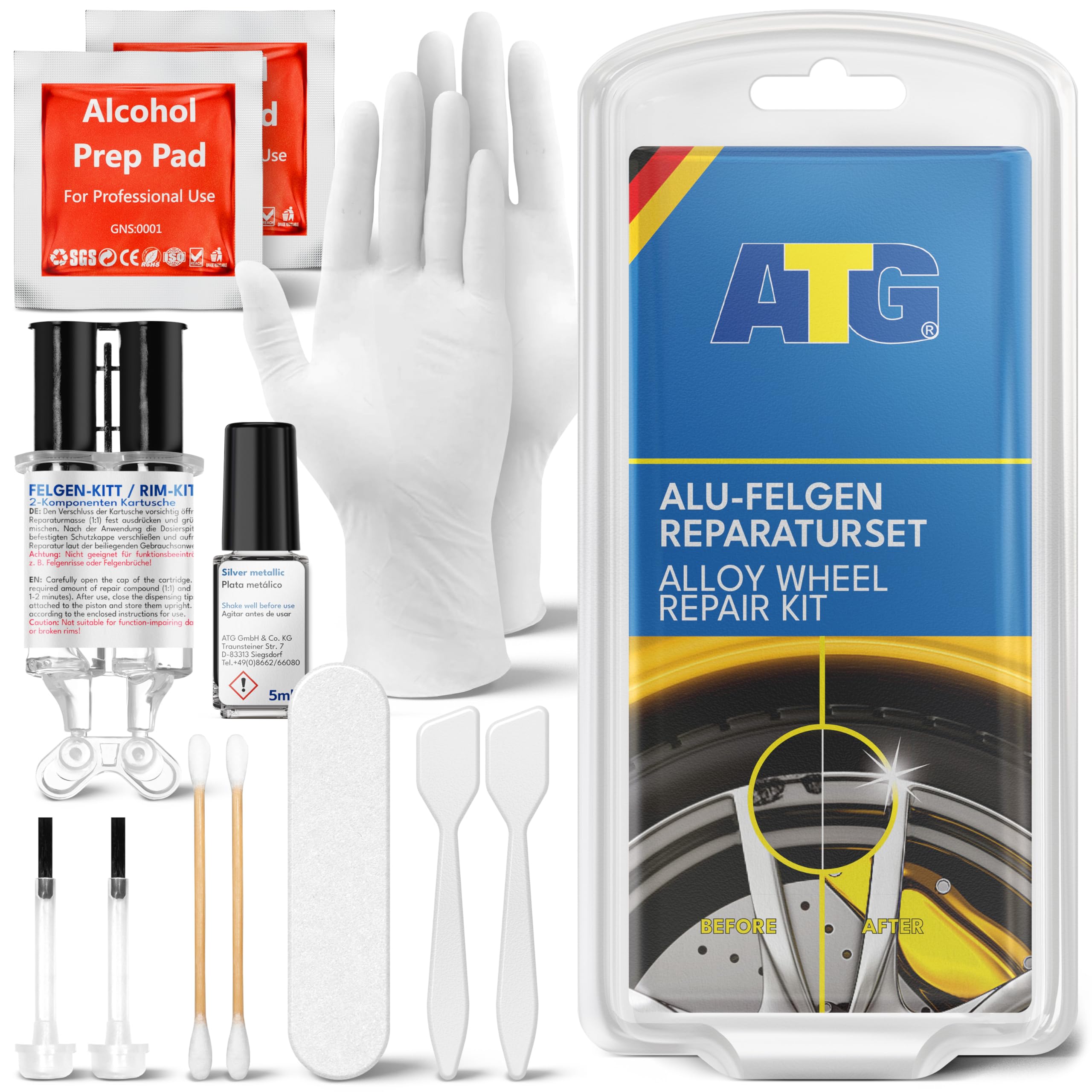 ATG Rim Scratch & Rim Dent Scratch Repair Curb Rash Repair Kit, Car Paint Scratch Repair Silver Paint Rim Scratch Repair Kit Rim