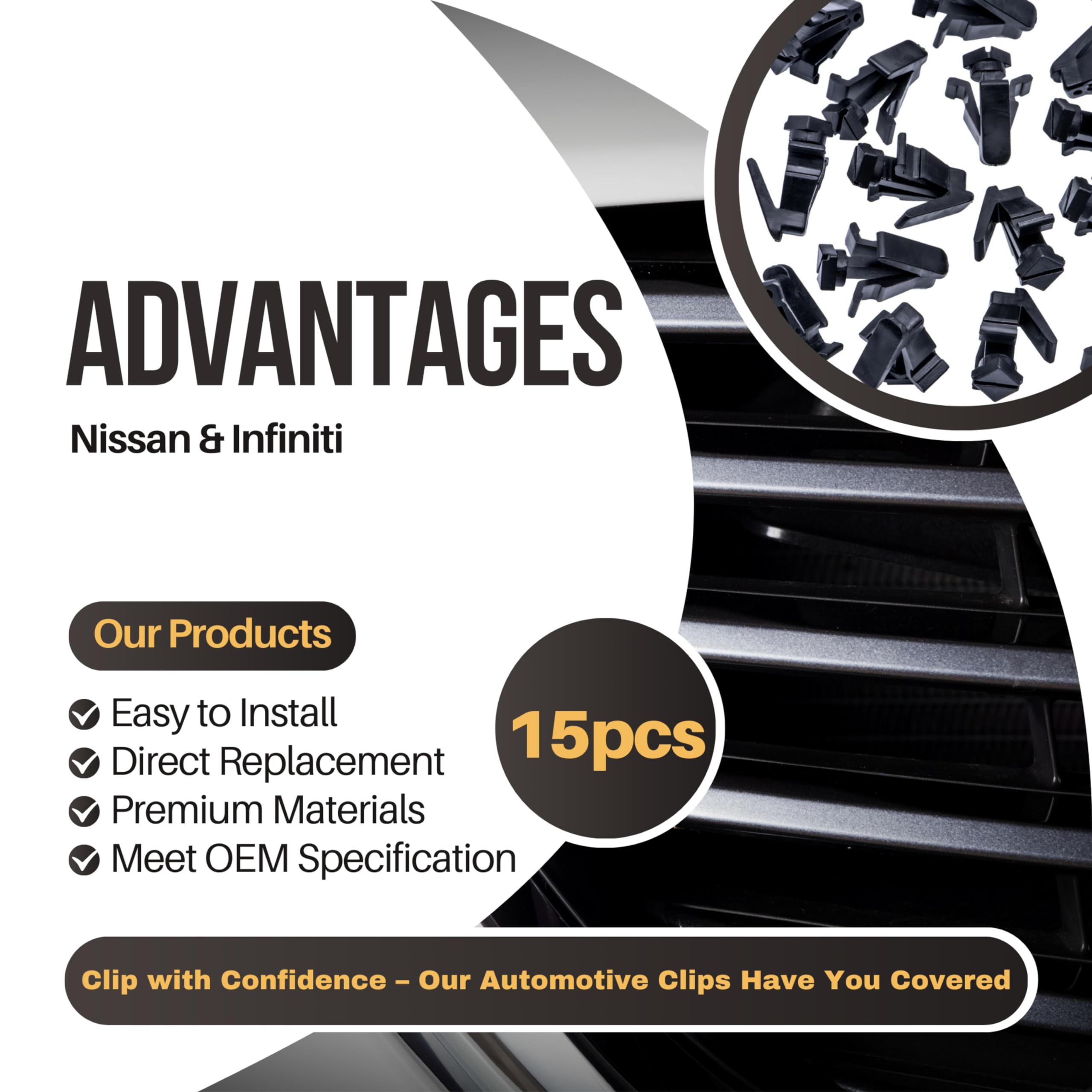 Rexka 15Pcs Black Nylon Front Grille Bumper Cover Retainer Fastener 76882-0M060 For Nissan Infiniti Titan 240Sx Altima Cube Fron