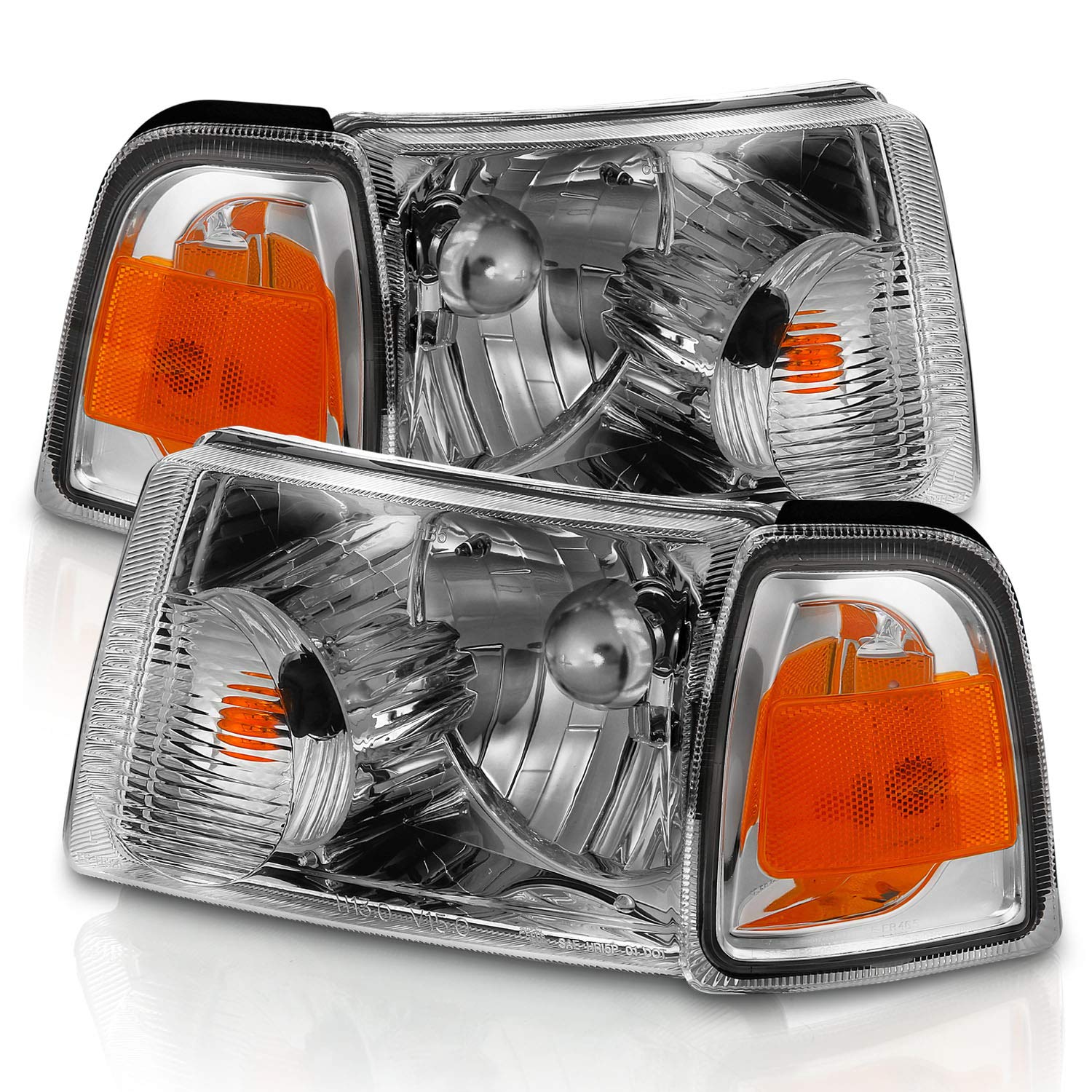 Amerilite For 2001-2011 Ford Ranger Pickup Truck Chrome Factory Oe Style Replacement Headlights Assembly Corner Lamp Combo Set - Driver And Passenger Side